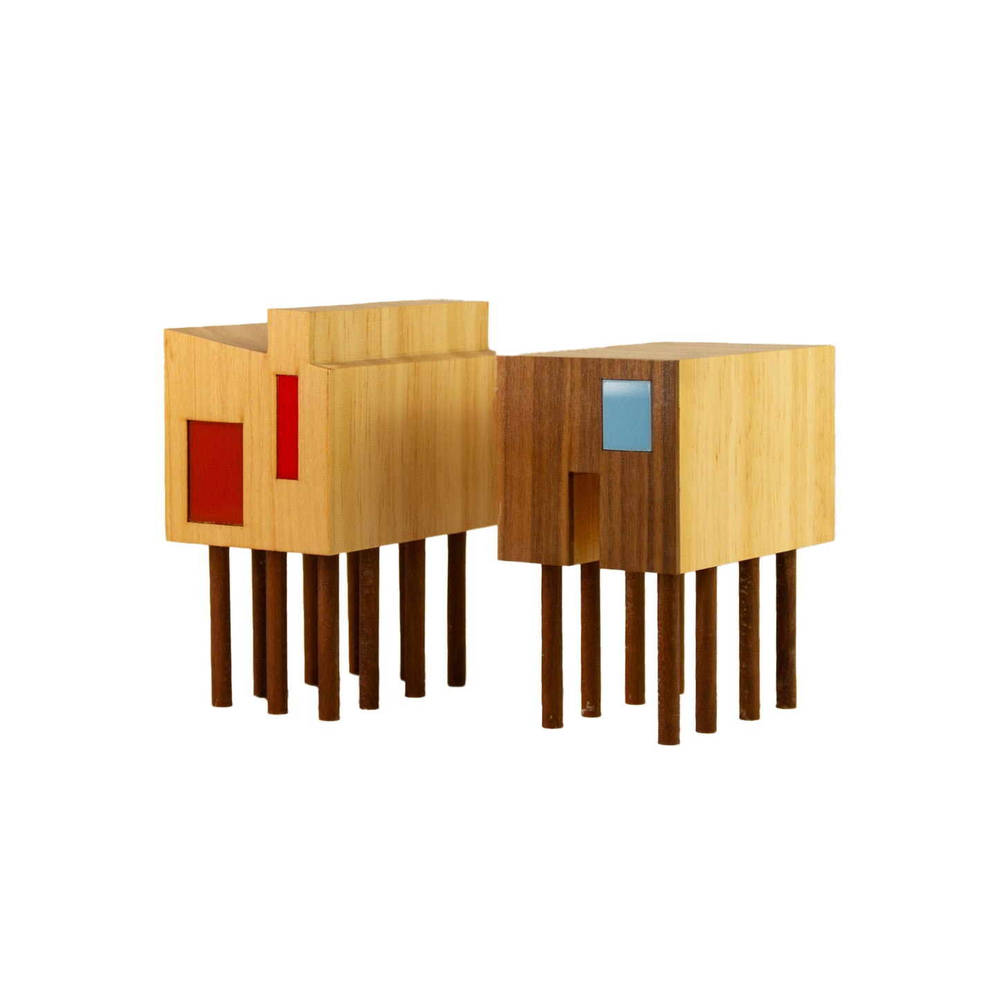 Set of 2 Wooden Sculptures Stilts from the Light and Dark Village Patrícia Maranhão