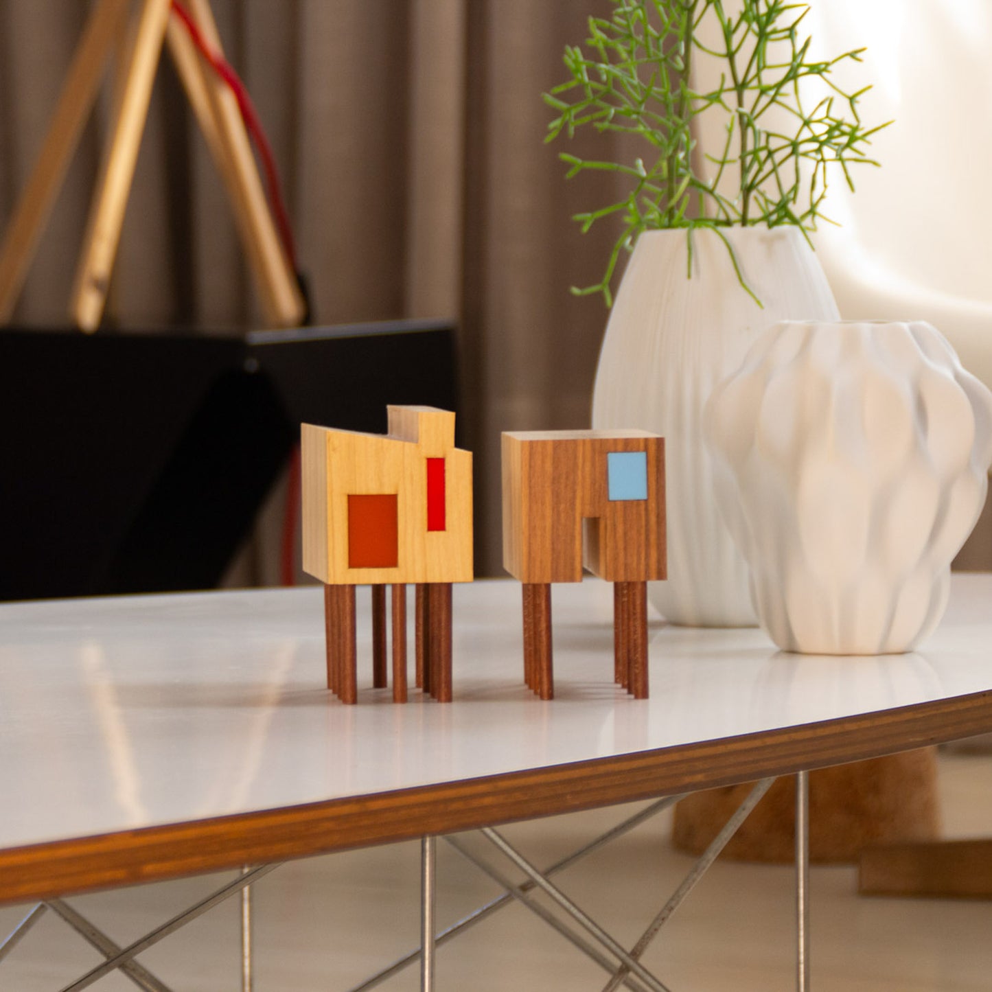 Set of 2 Wooden Sculptures Stilts from the Light and Dark Village Patrícia Maranhão