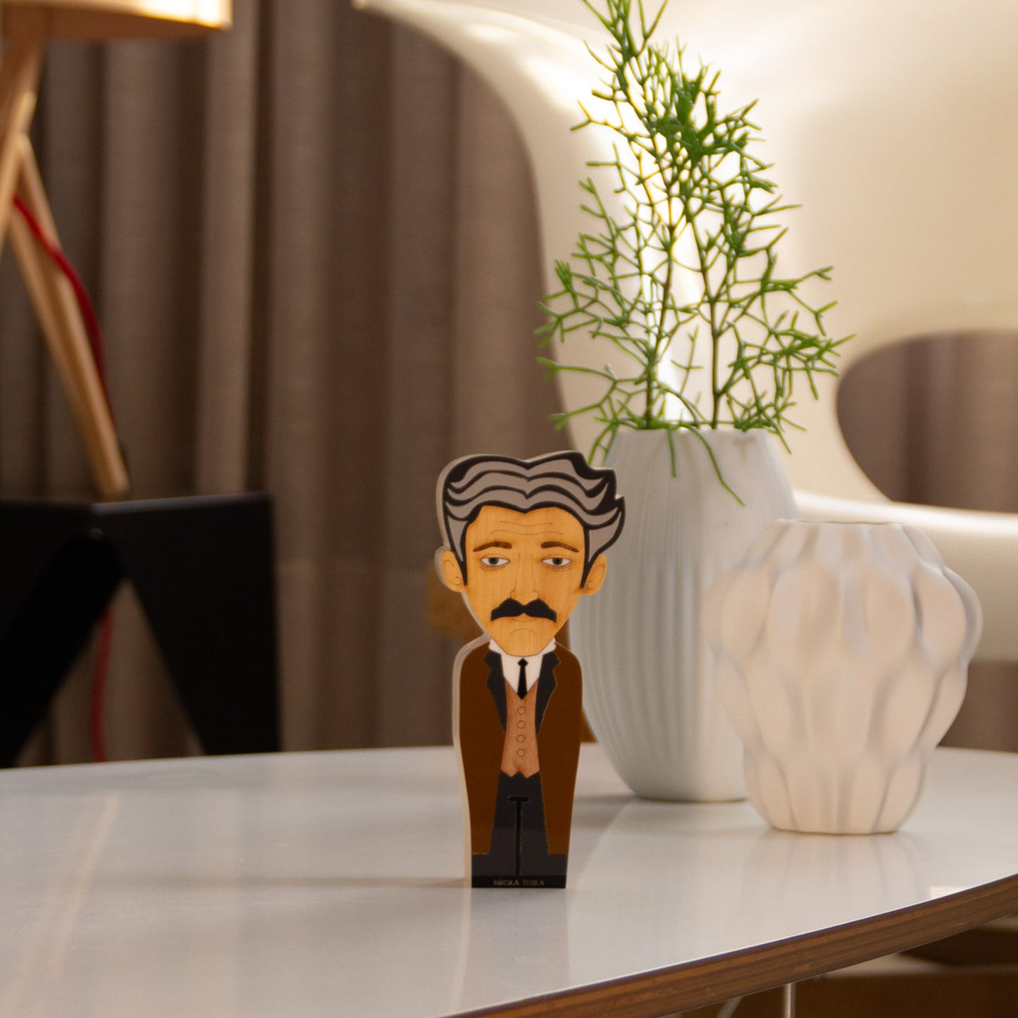 Kokeshi Wood Sculpture Nikola Tesla