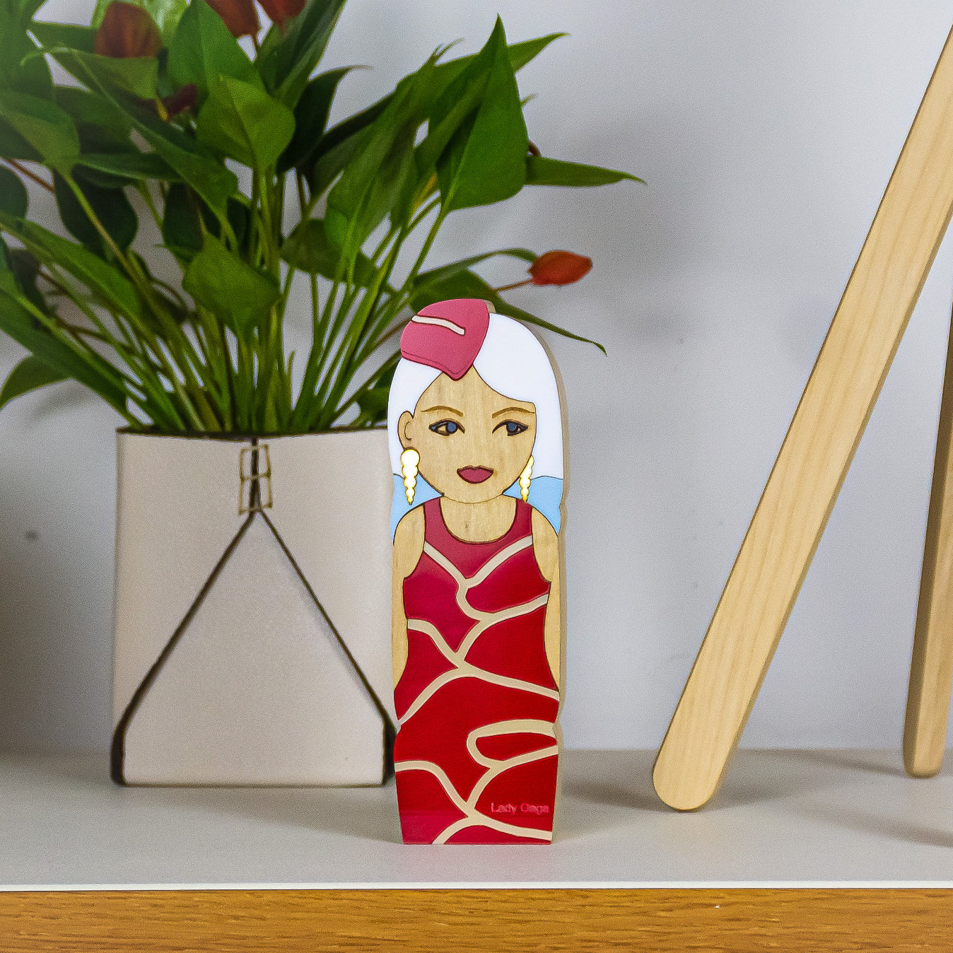 Kokeshi Wood Sculpture Lady Gaga