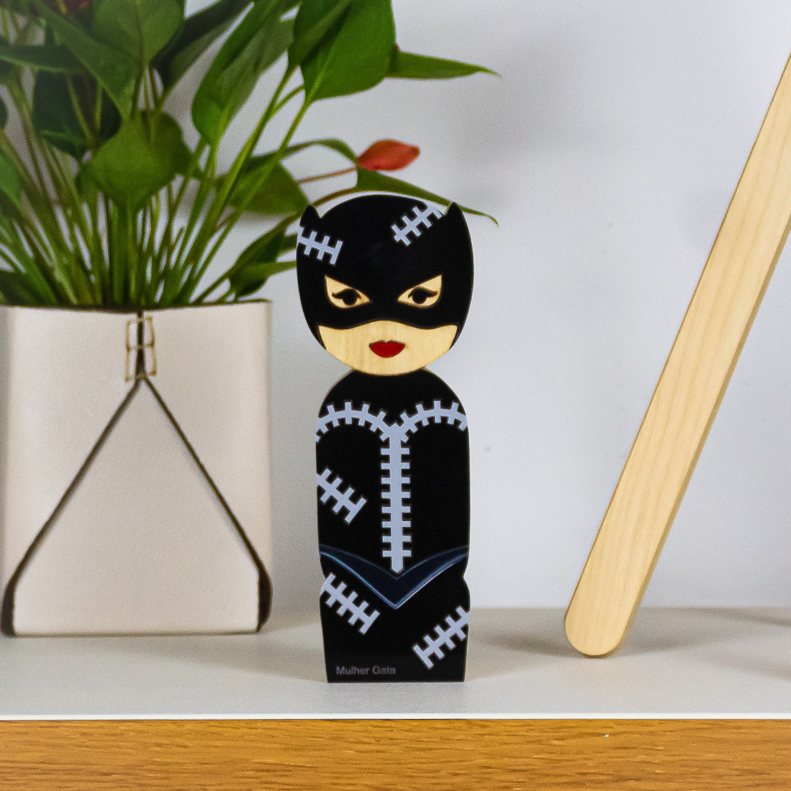 Kokeshi Wooden Sculpture Cat Patricia Maranhão