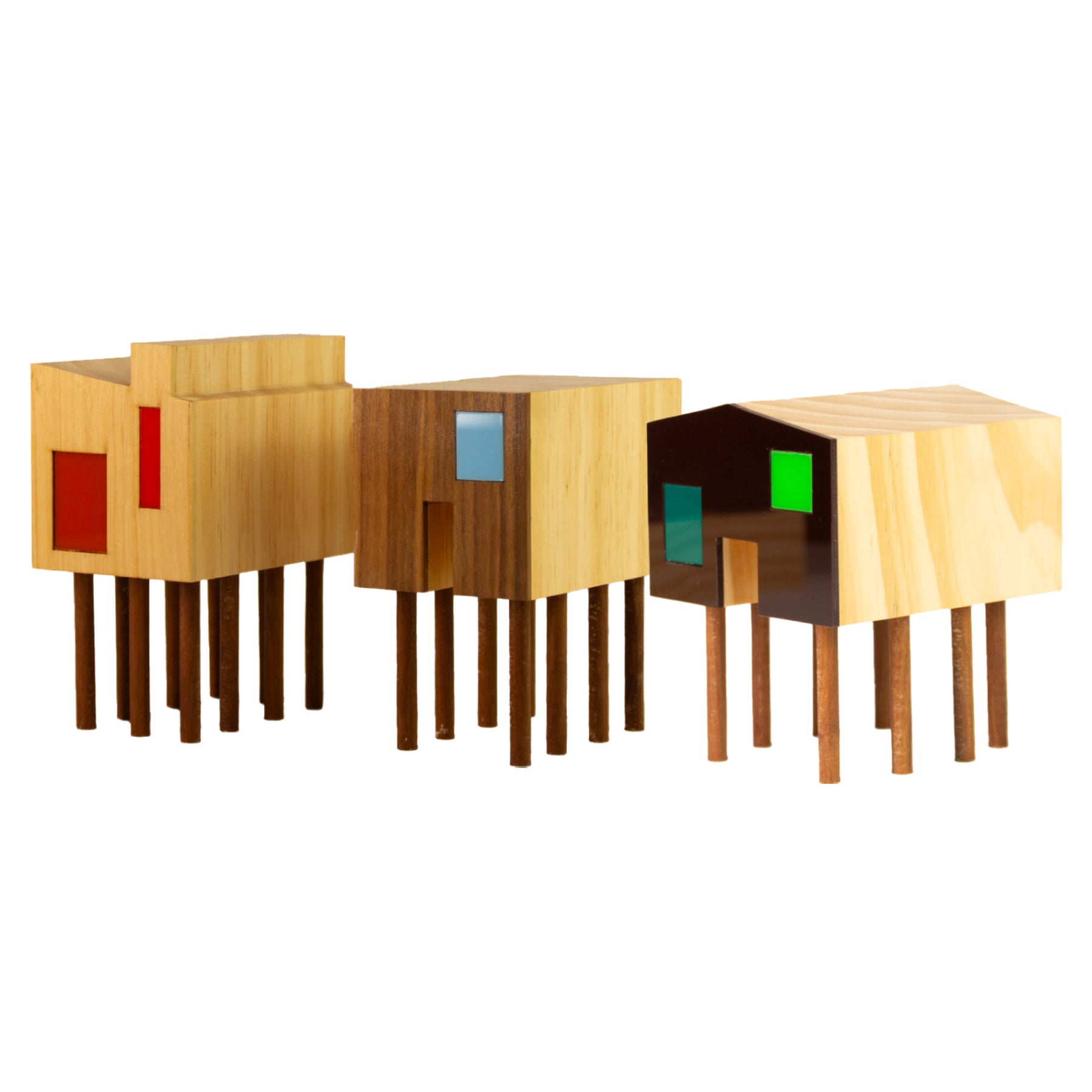 Set of 3 Wooden Sculptures Stilts from Vila Patrícia Maranhão