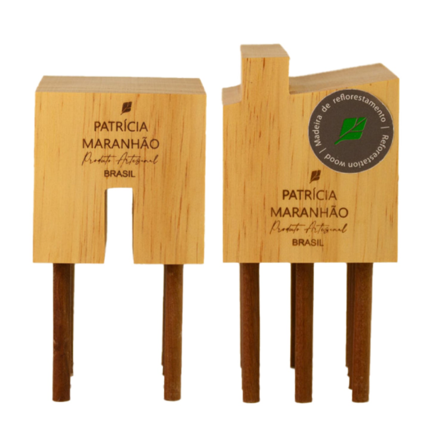 Set of 2 Wooden Sculptures Stilts from the Light and Dark Village Patrícia Maranhão