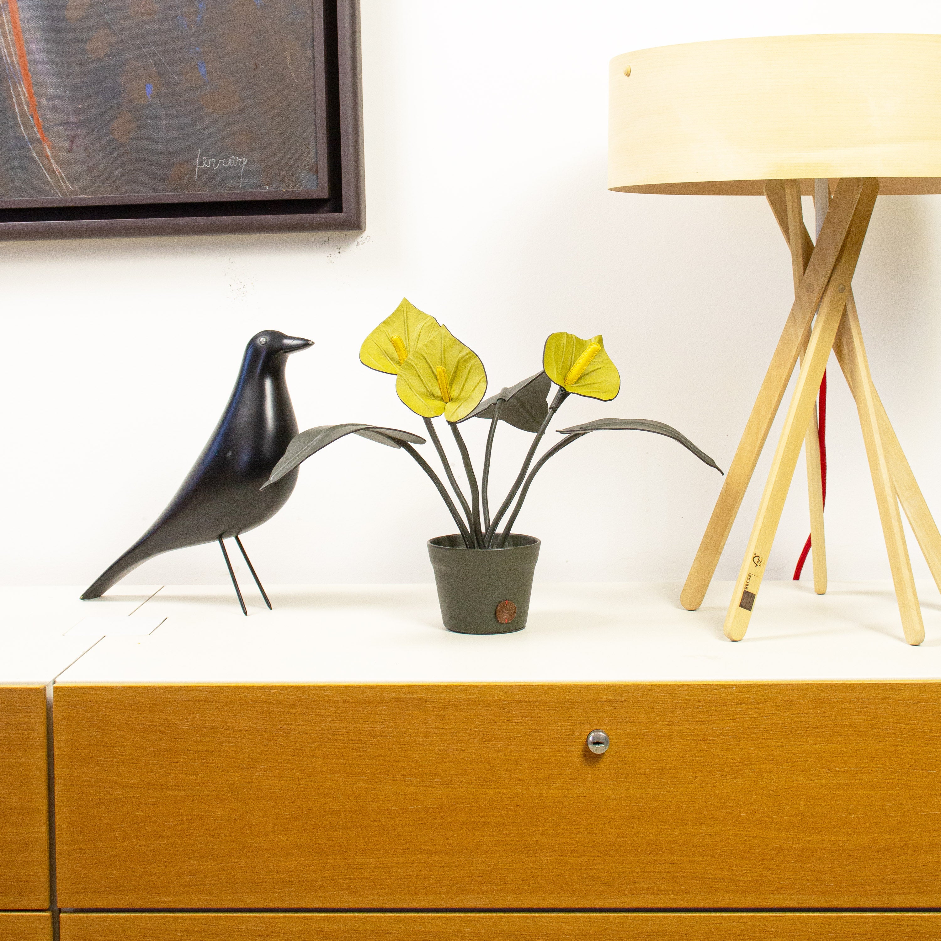 Anthurium Mustard Plant Pot in Leather by Patrícia Maranhão