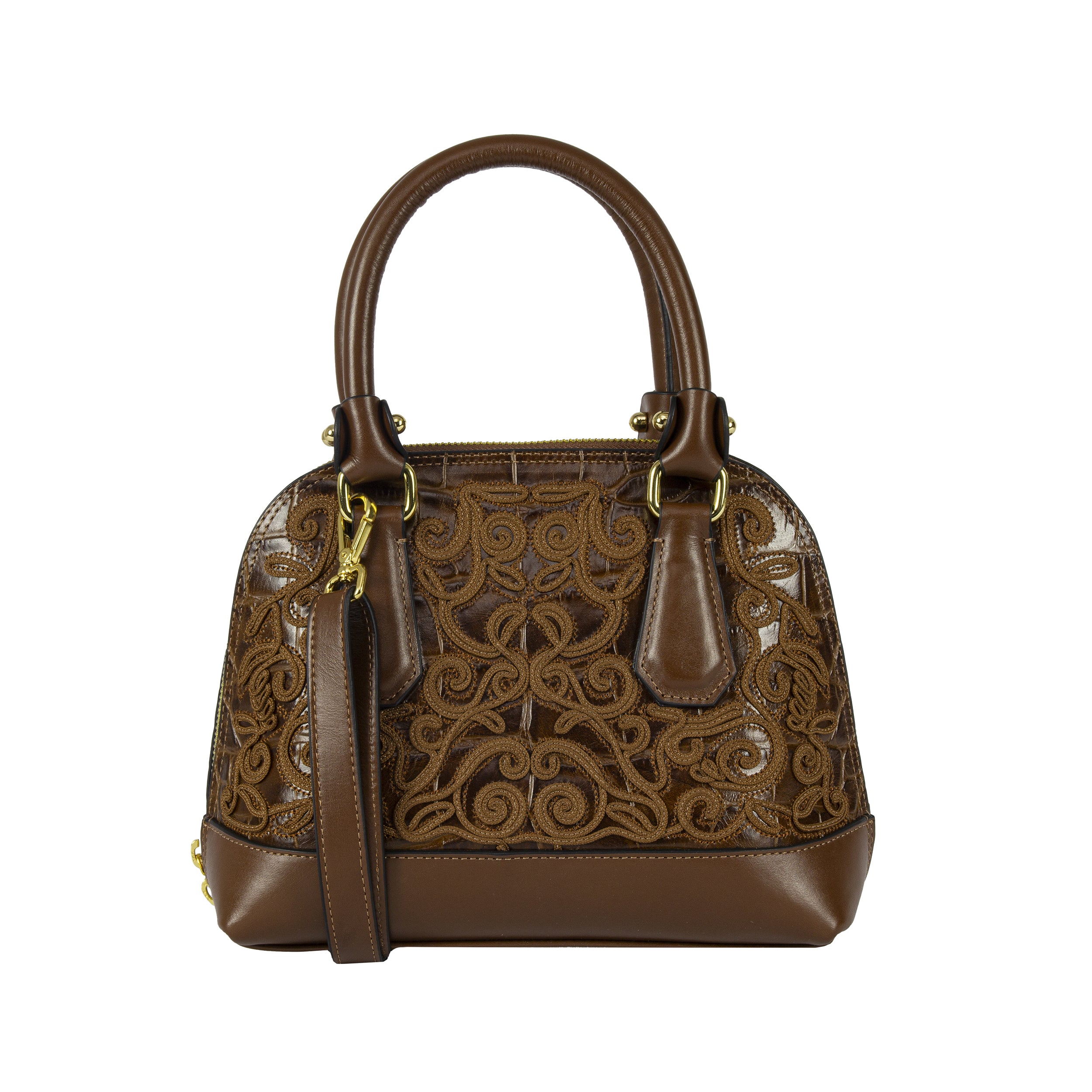 Serena Baroque Caramel Bowling Bag, Size P, Patricia Maranhão