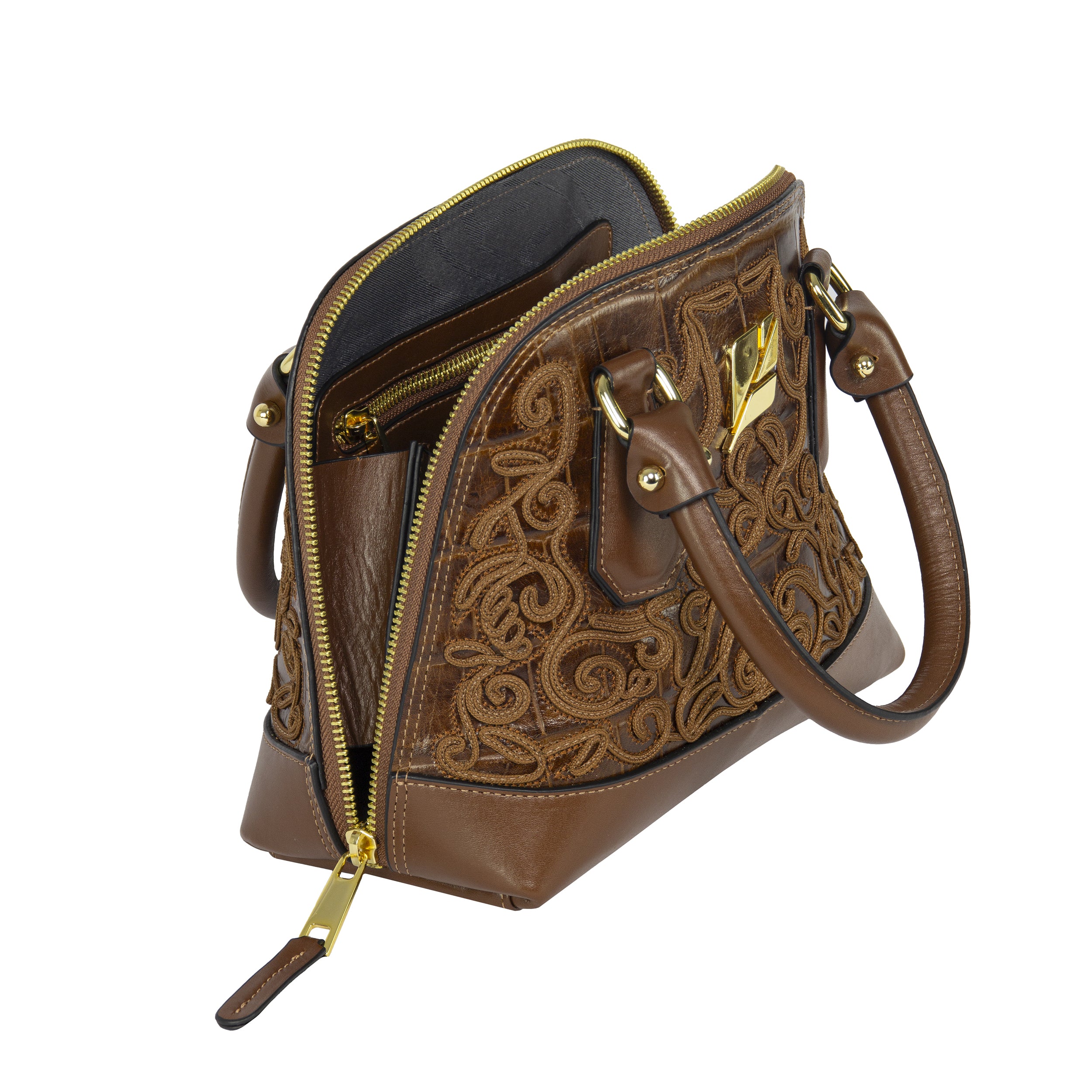 Serena Baroque Caramel Bowling Bag, Size P, Patricia Maranhão