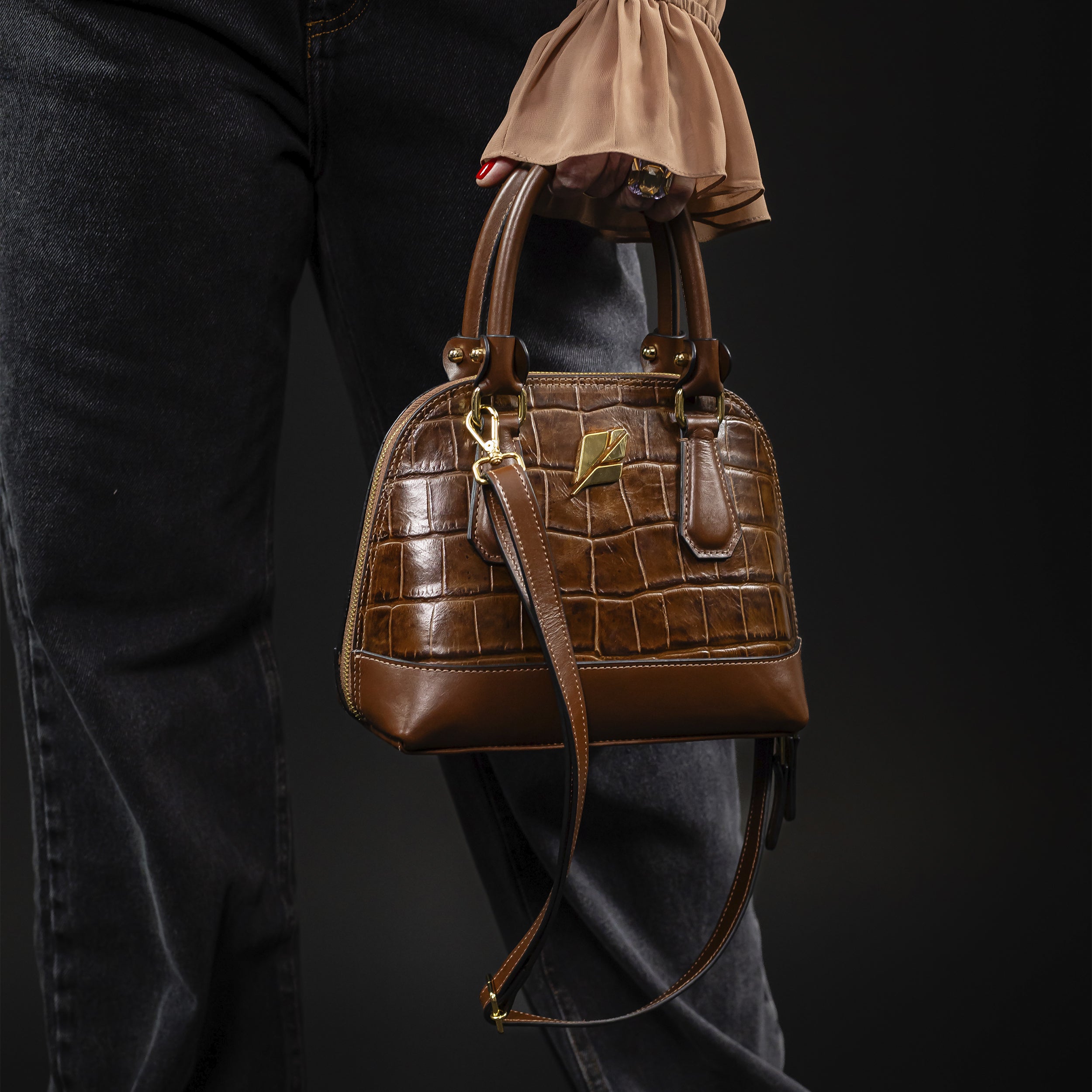 Serena Croco P Caramel Bowling Bag by Patrícia Maranhão
