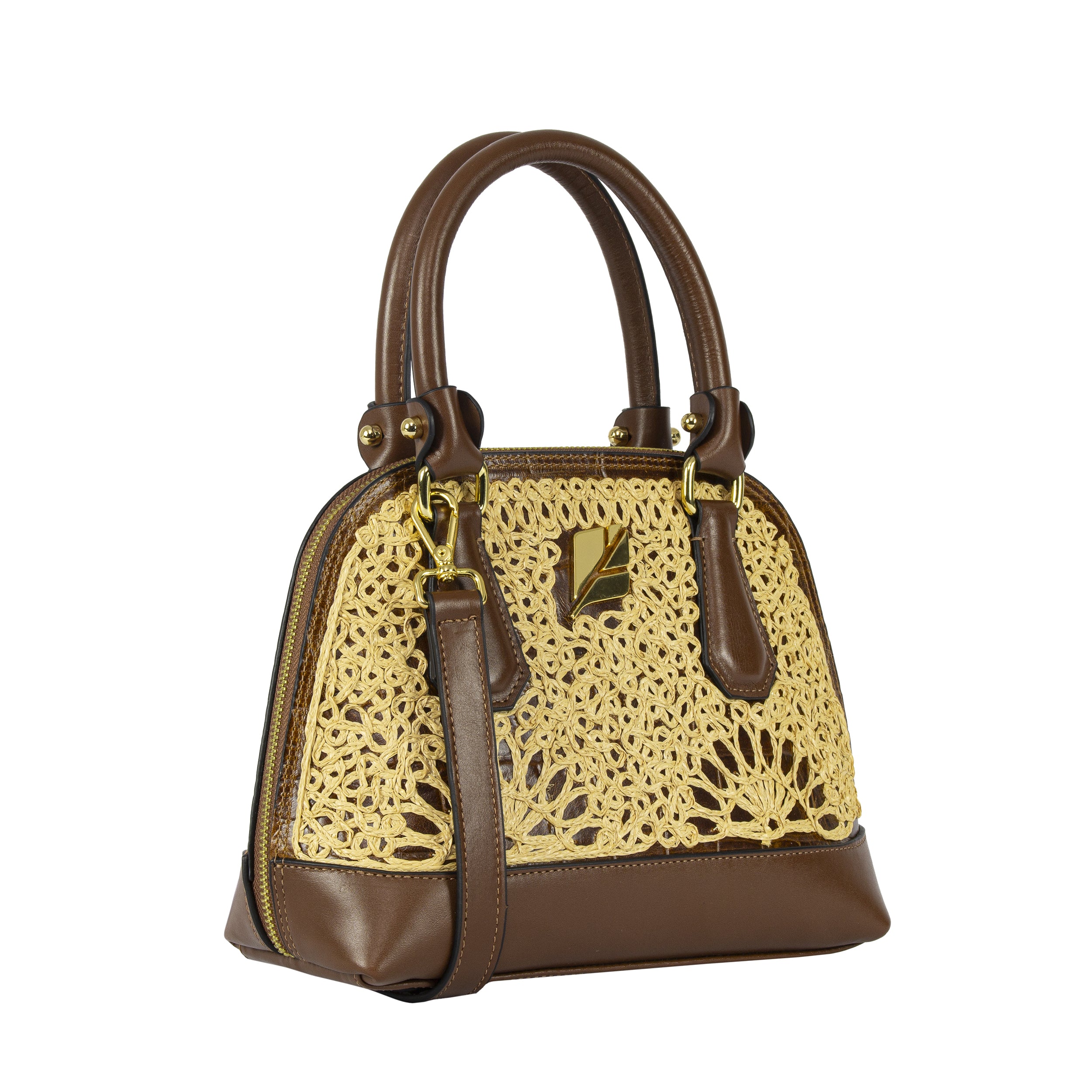 Serena Rami Caramel Bowling Bag, Size P, Patricia Maranhão