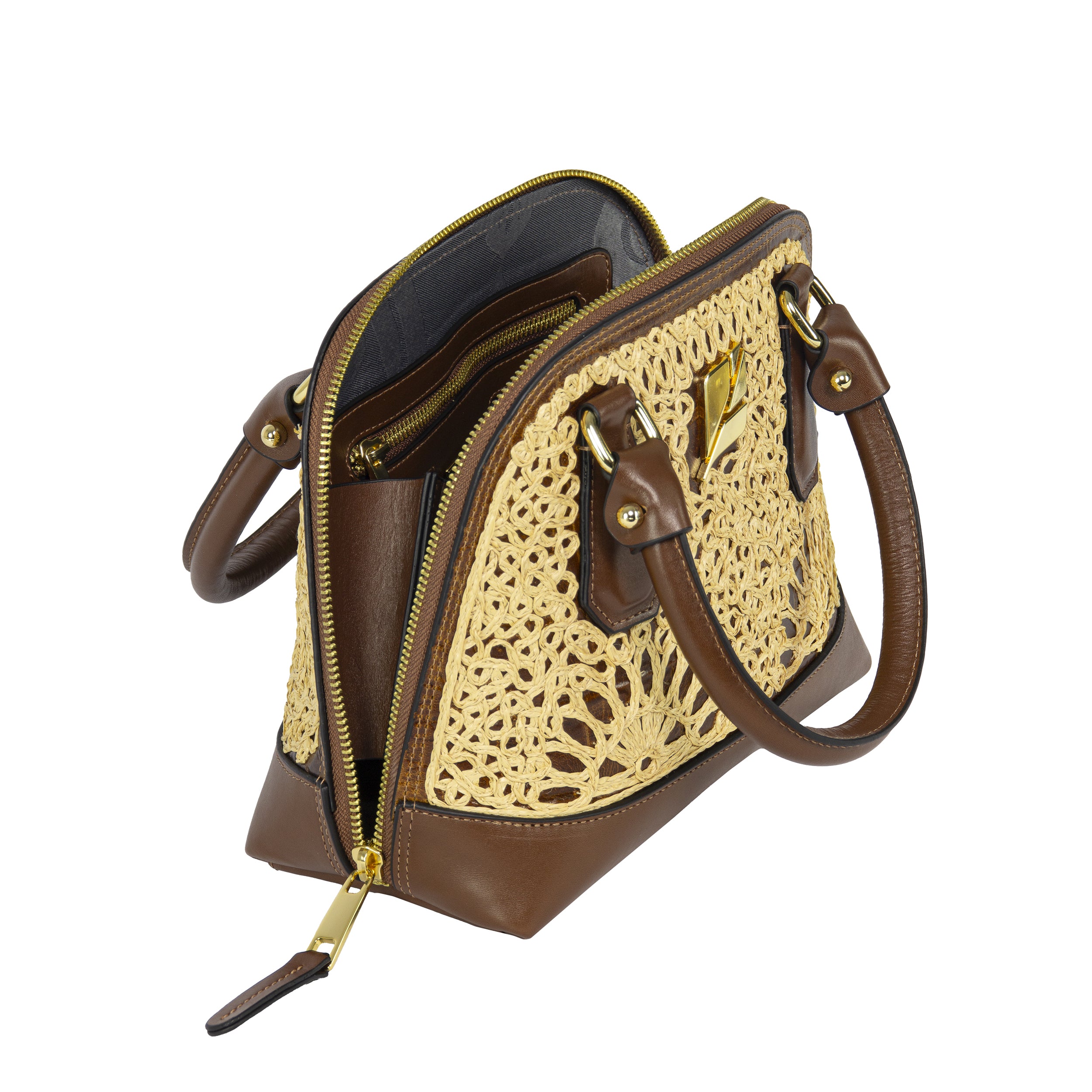 Serena Rami Caramel Bowling Bag, Size P, Patricia Maranhão