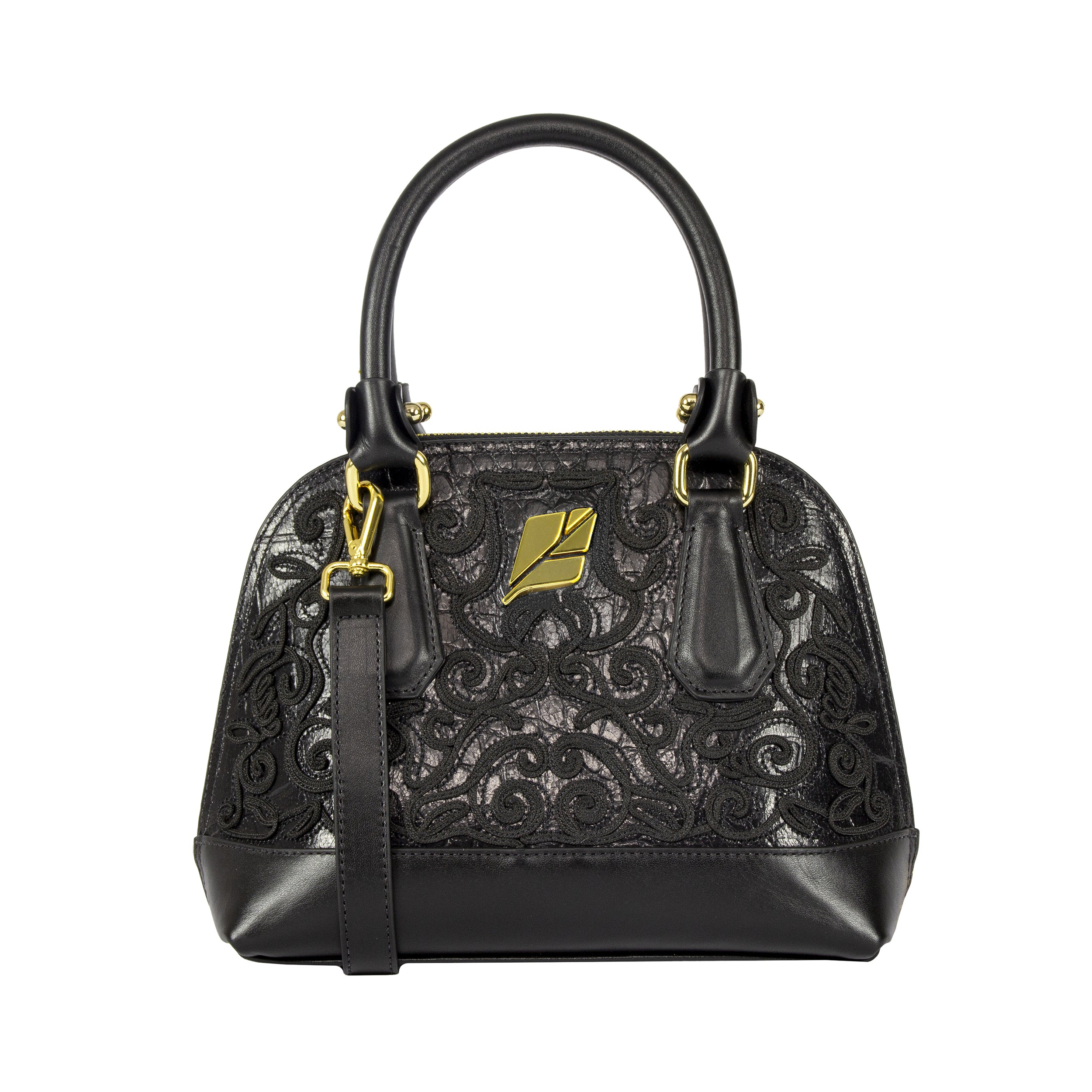 Serena Baroque Bowling Bag, Black, Size P, Patricia Maranhão