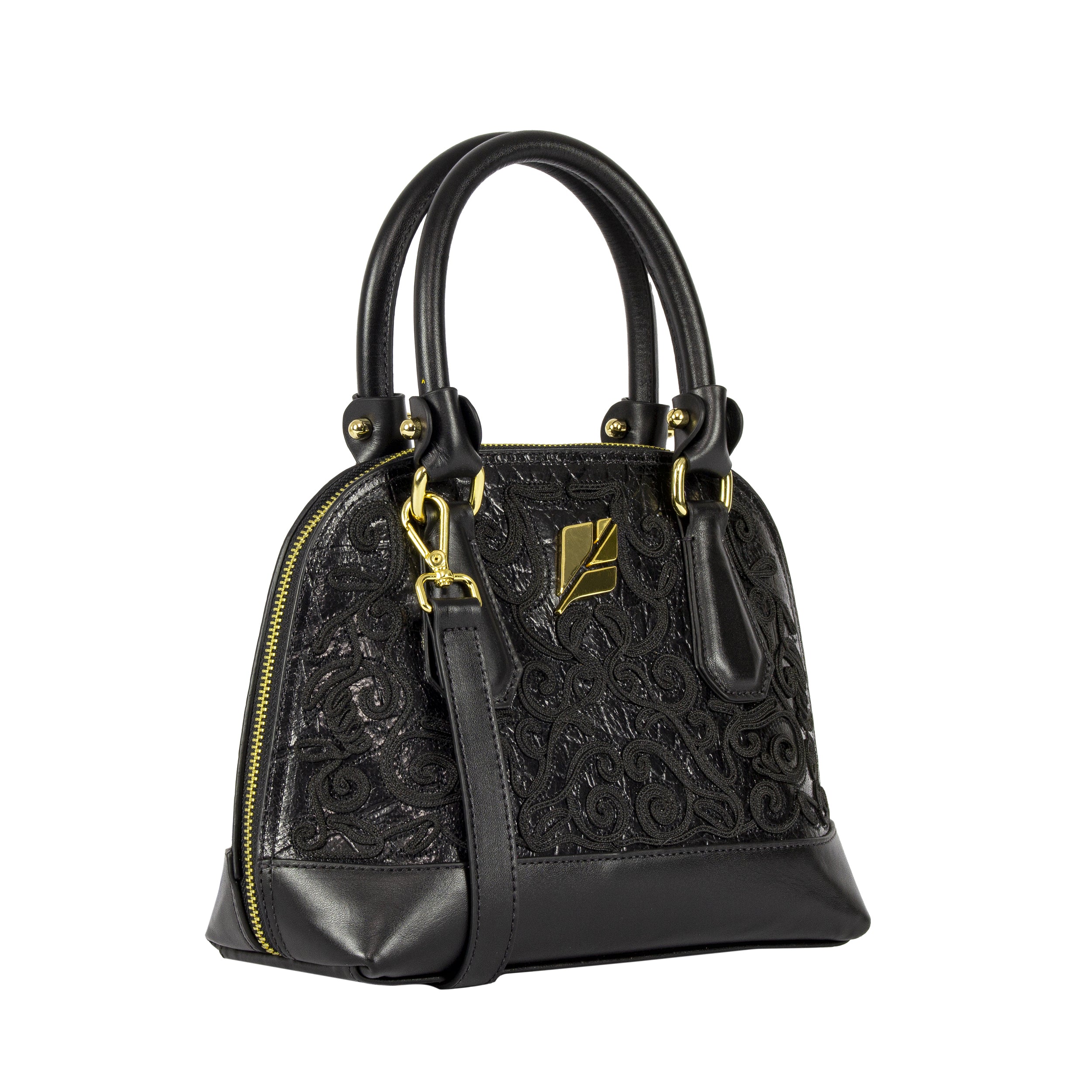 Serena Baroque Bowling Bag, Black, Size P, Patricia Maranhão