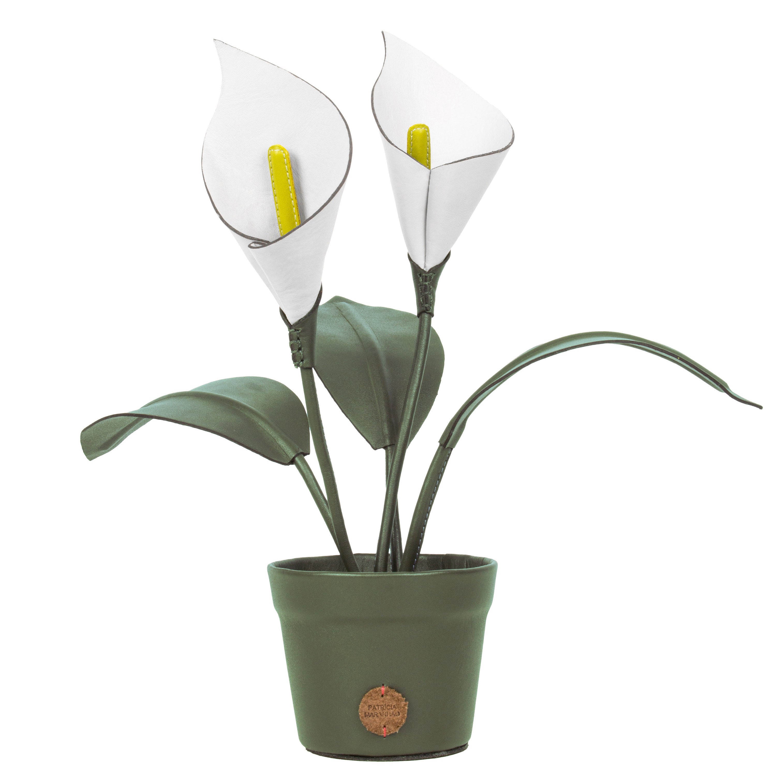 Calla Lily White Planter in Leather by Patrícia Maranhão