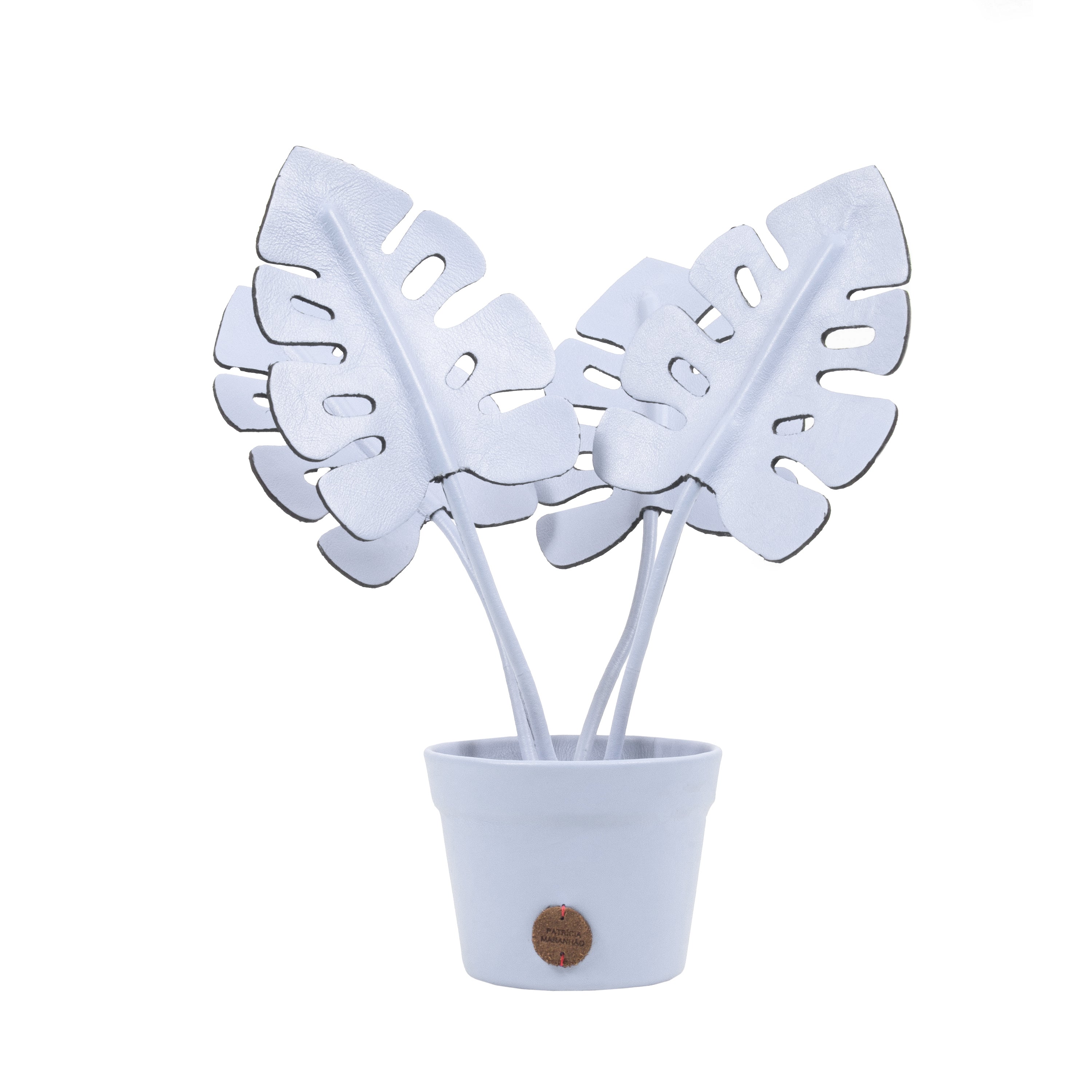 Baby Blue Monstera Deliciosa Plant Pot in Leather by Patrícia Maranhão