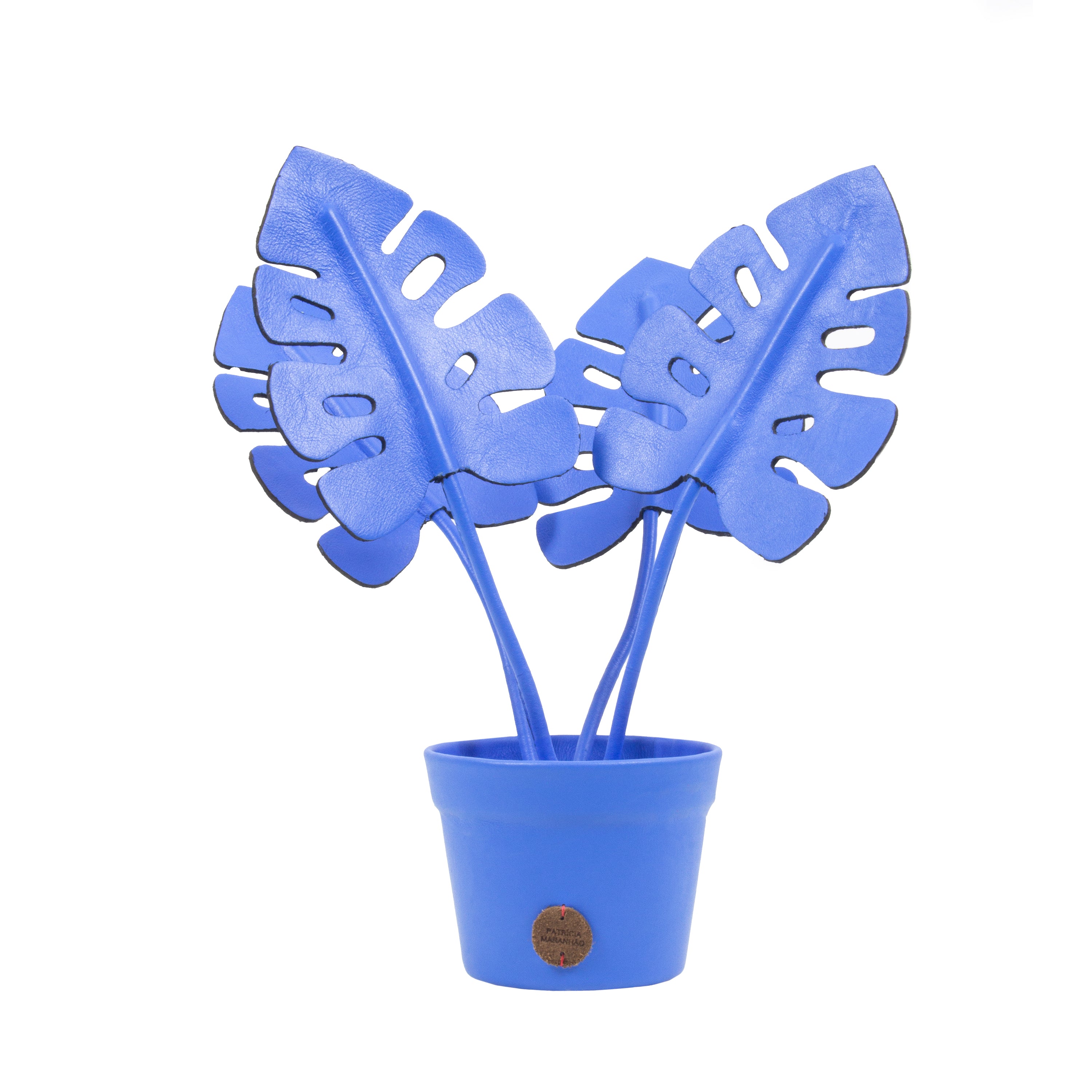 Cobalt Monstera Deliciosa Plant Pot in Leather by Patrícia Maranhão