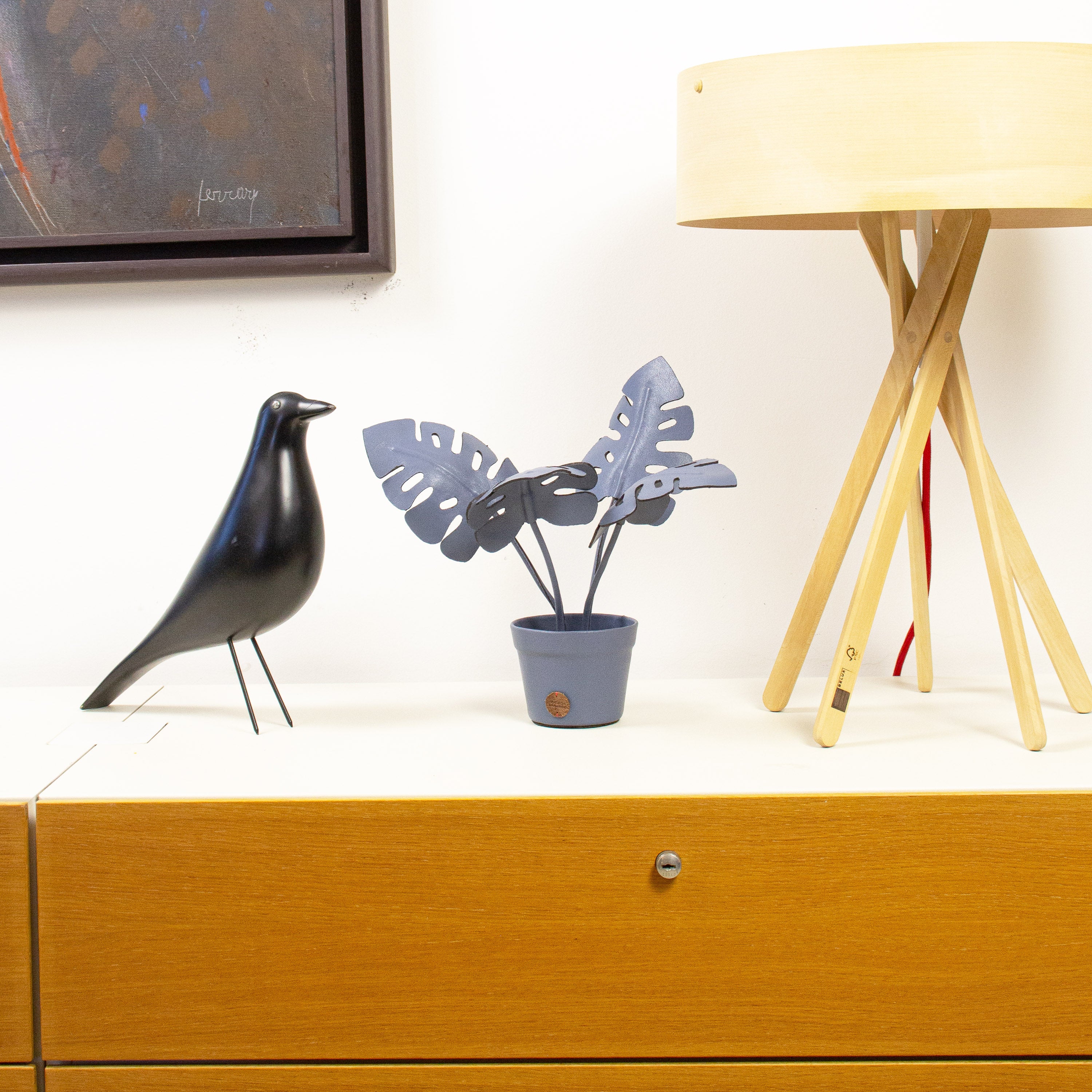 Indigo Monstera Deliciosa Plant Pot in Leather by Patrícia Maranhão