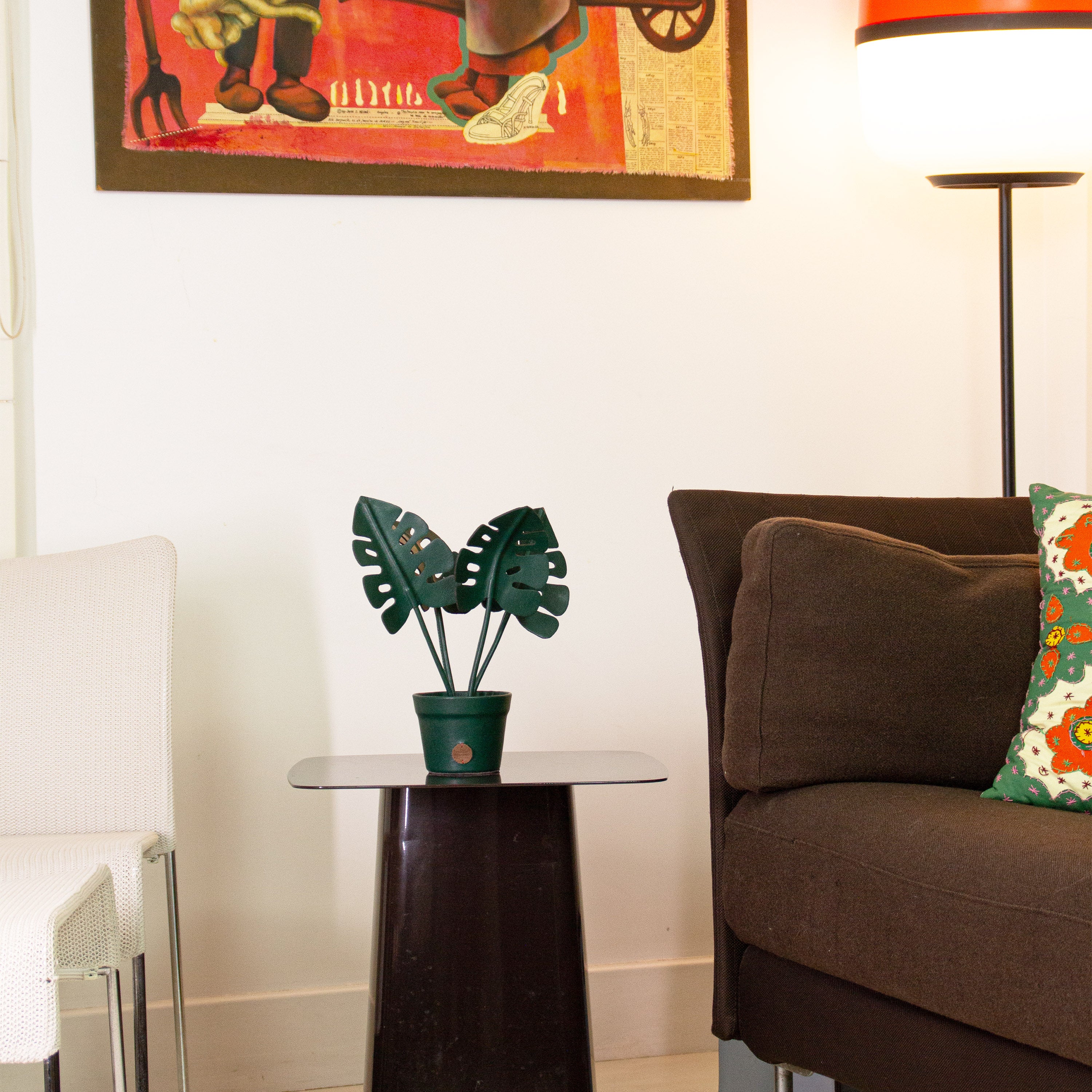 Green Monstera Deliciosa Plant Pot in Leather by Patrícia Maranhão