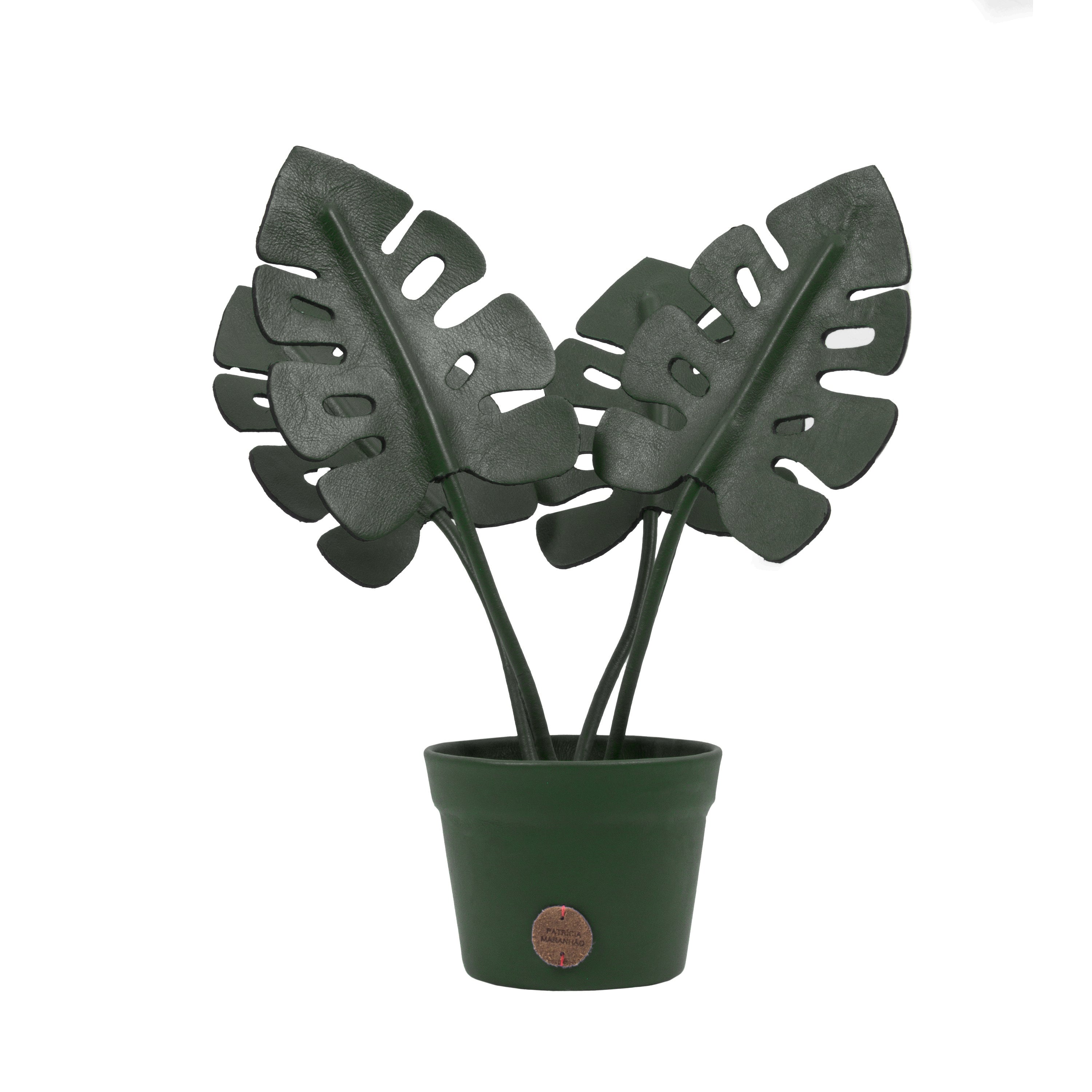 Green Monstera Deliciosa Plant Pot in Leather by Patrícia Maranhão