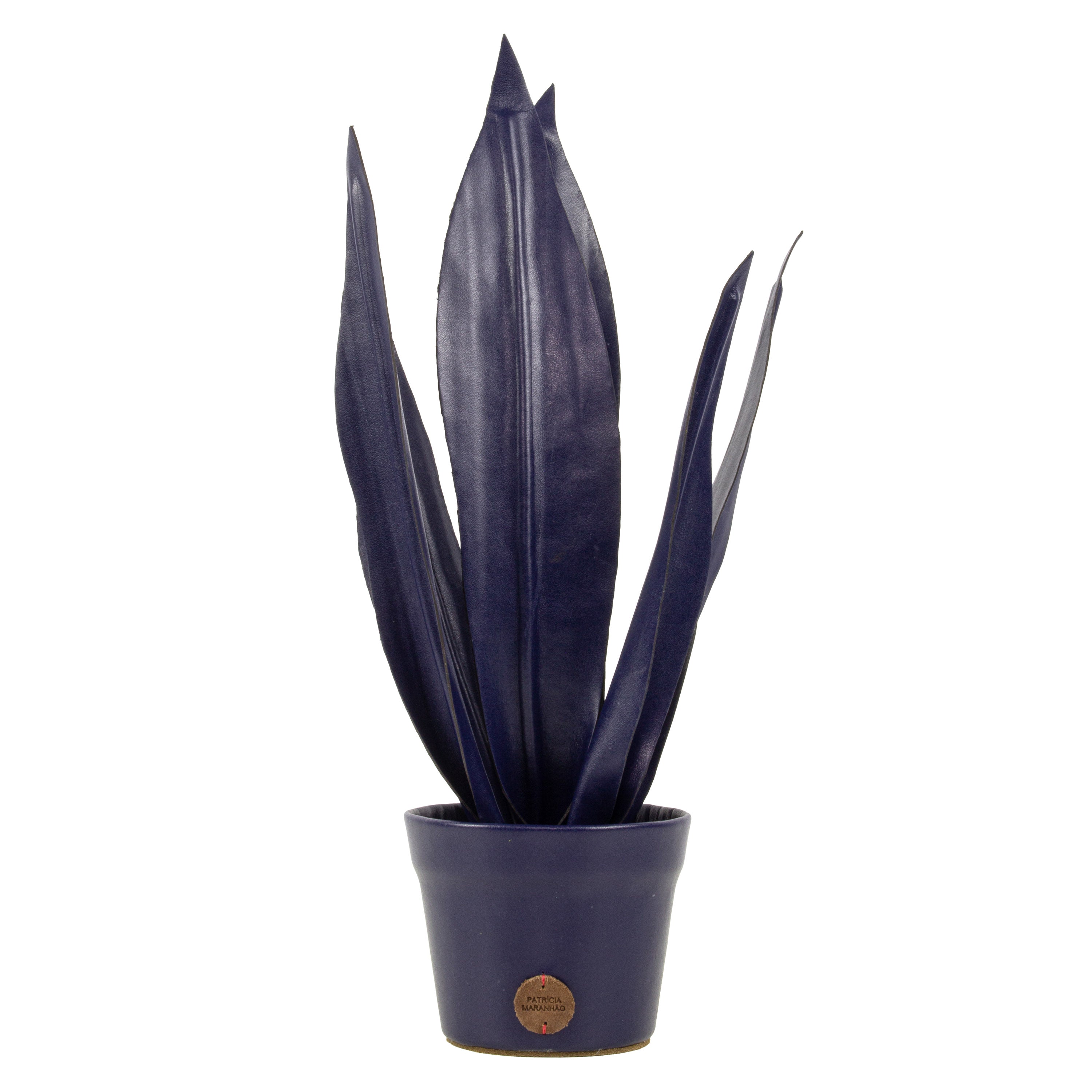 Navy Blue Snake Plant Pot in Leather by Patrícia Maranhão