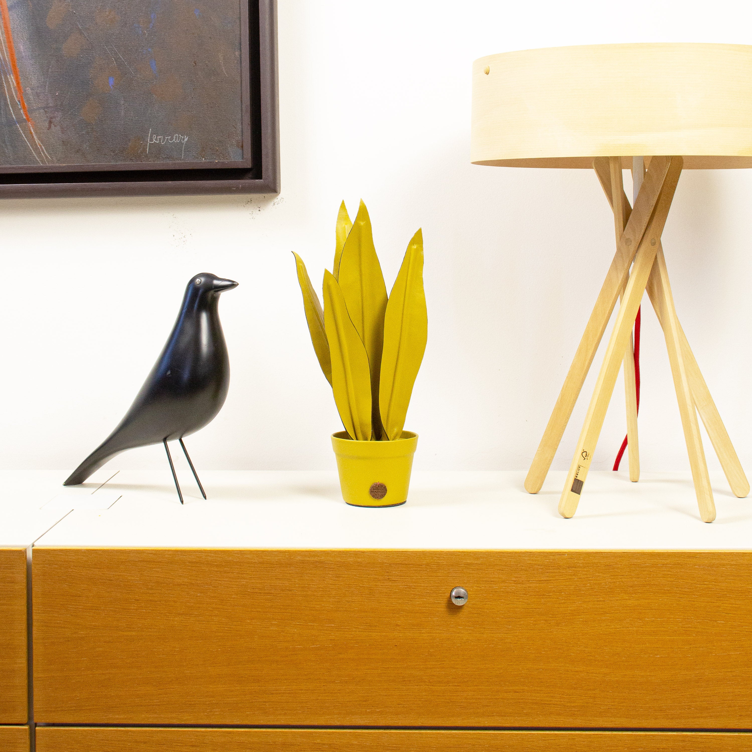 Sansevieria Plant Pot Mustard Green in Leather by Patrícia Maranhão