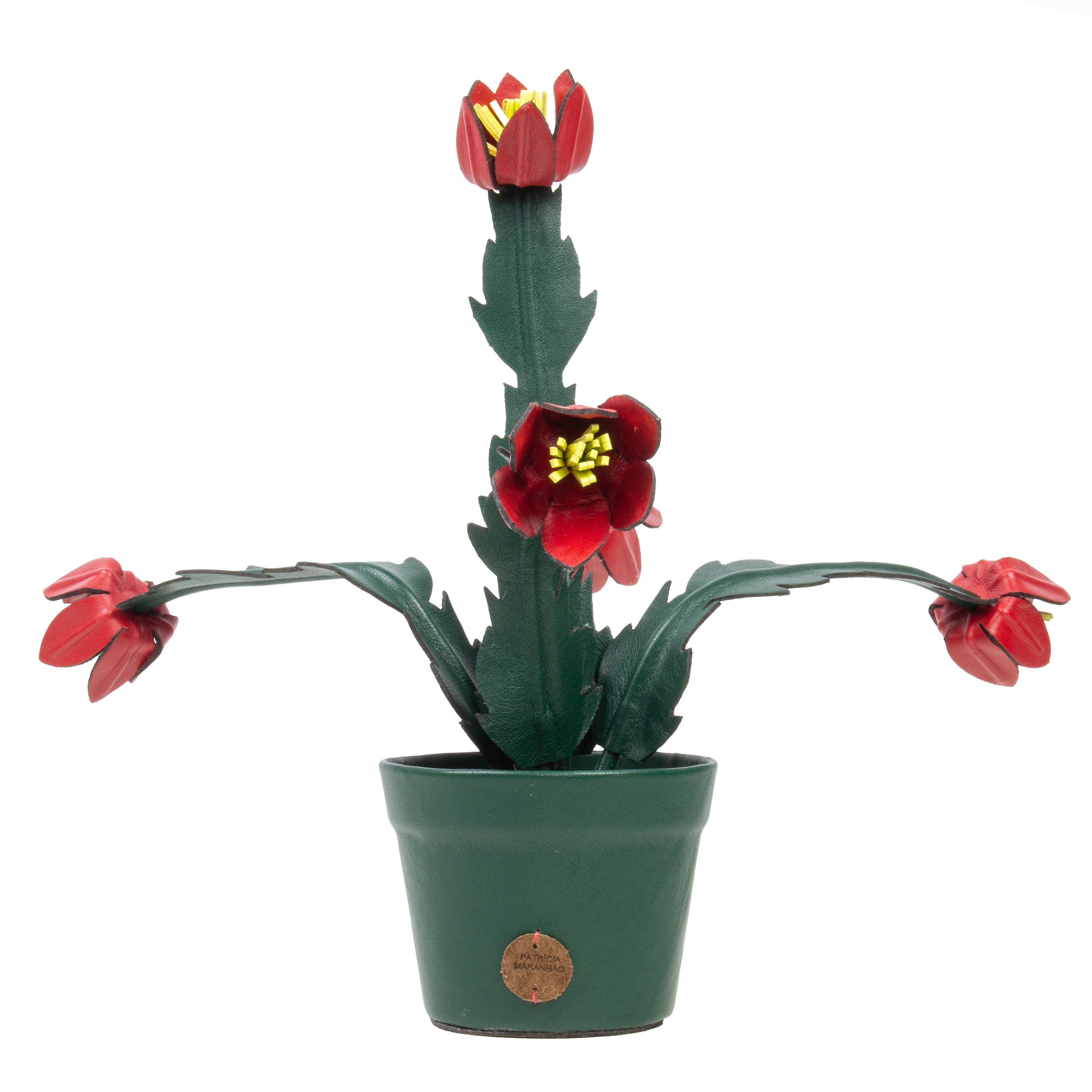Red May Flower Plant Pot in Leather by Patrícia Maranhão