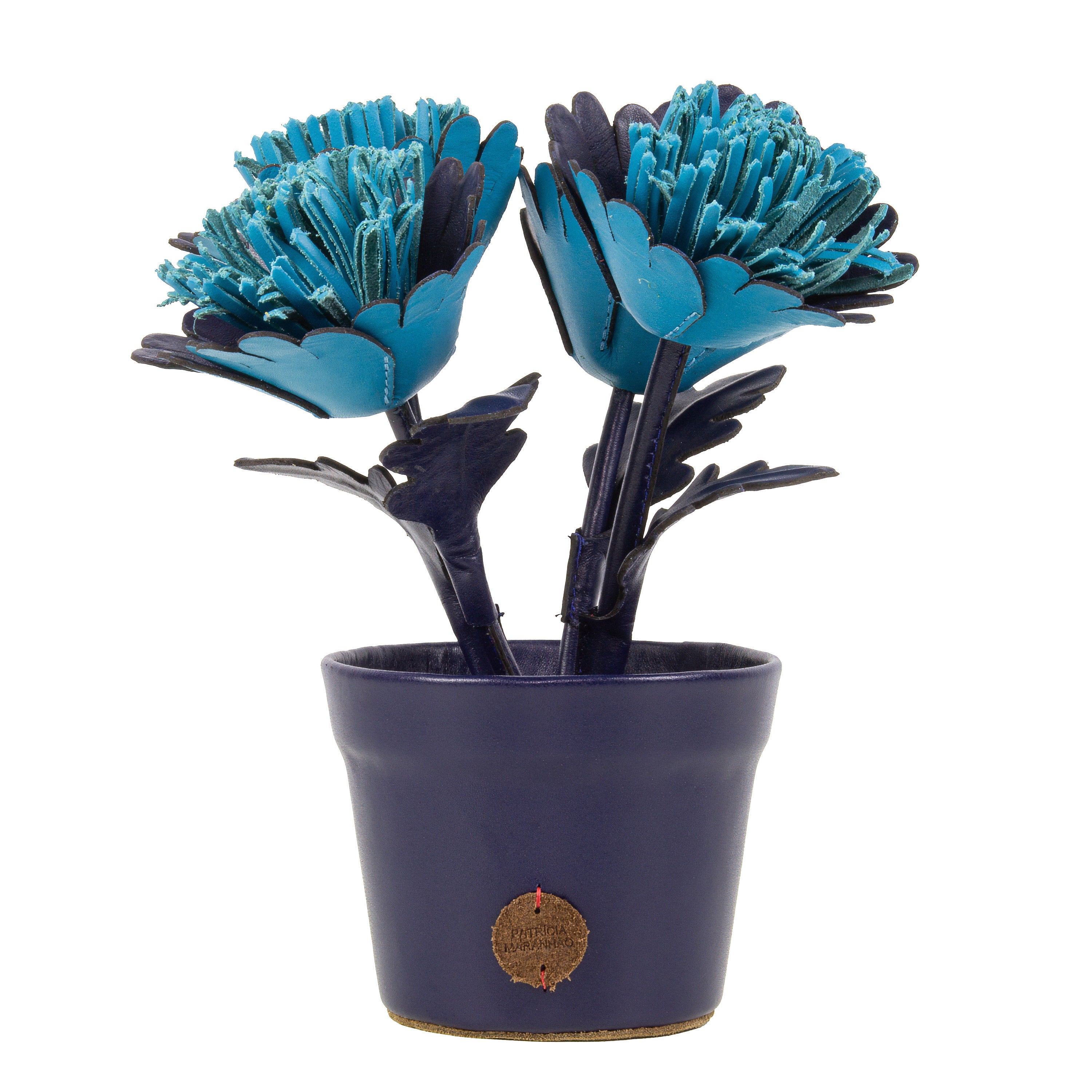 Navy Blue Gerbera Plant Pot in Leather by Patrícia Maranhão