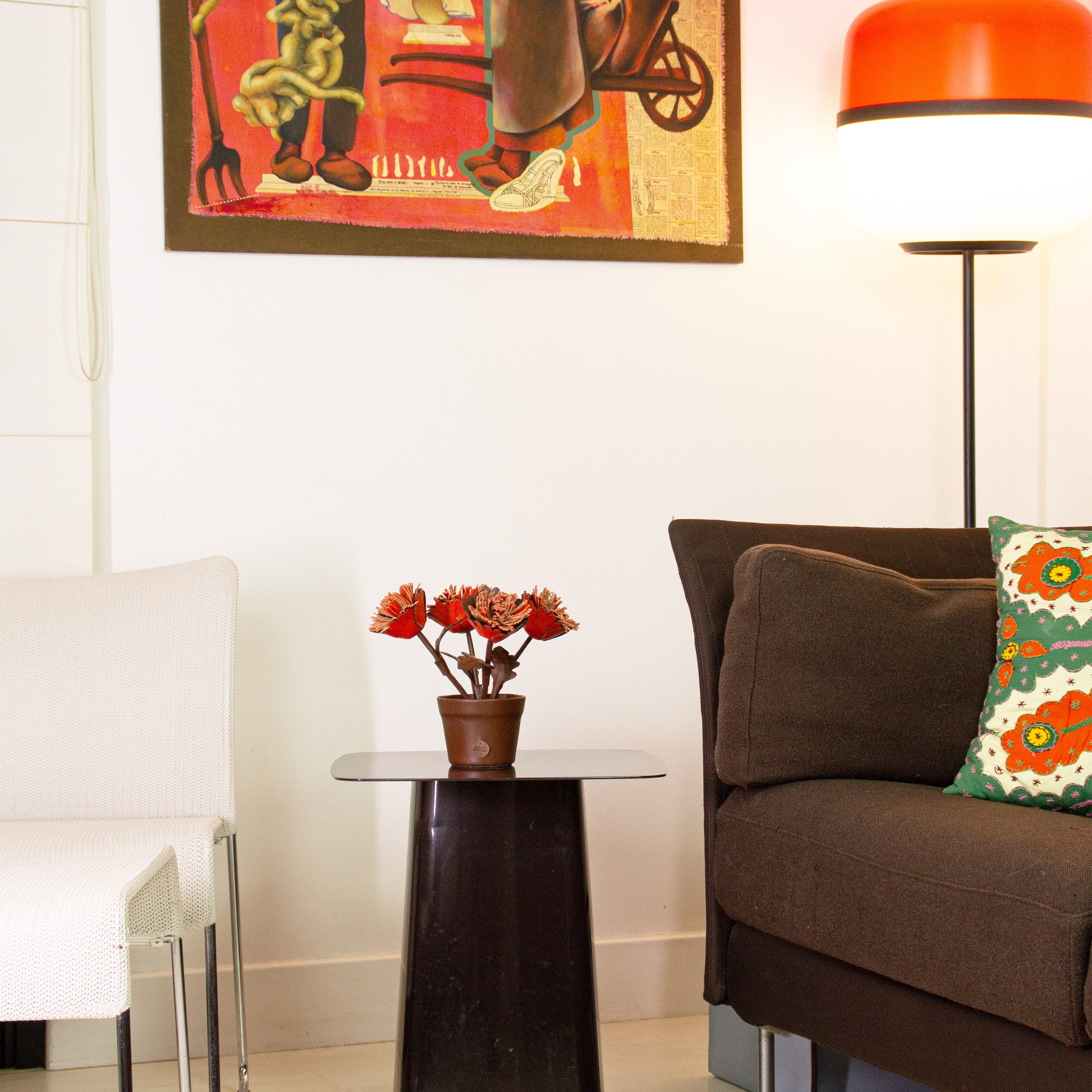 Orange Gerbera Plant Pot in Leather by Patrícia Maranhão