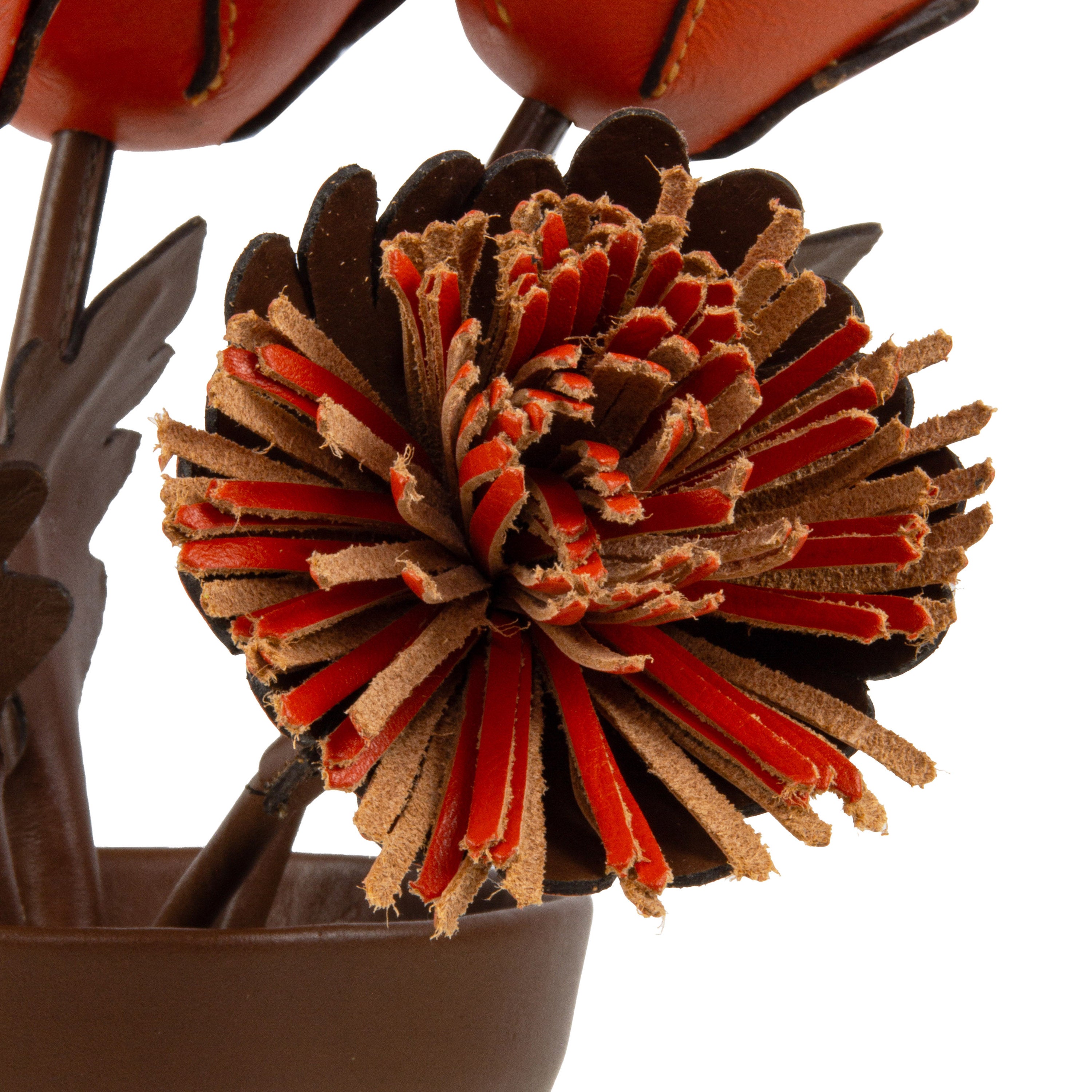 Orange Gerbera Plant Pot in Leather by Patrícia Maranhão