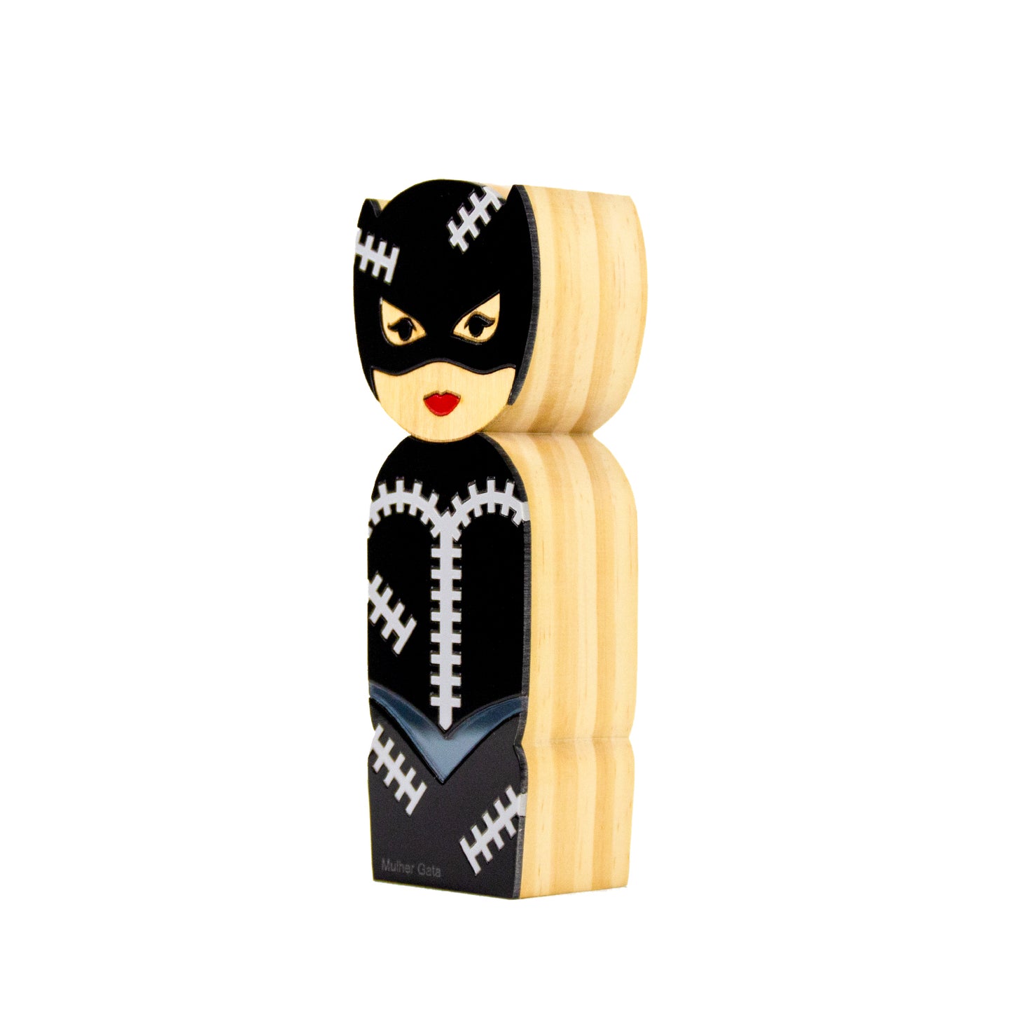 Kokeshi Wooden Sculpture Cat Patricia Maranhão
