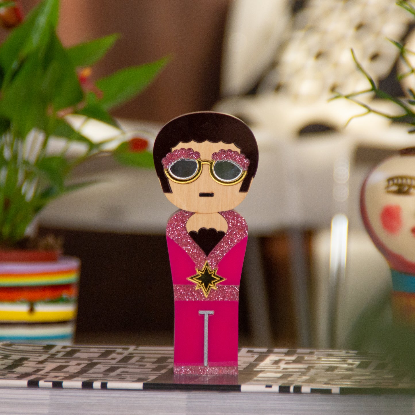 Kokeshi Wood Sculpture Elton John