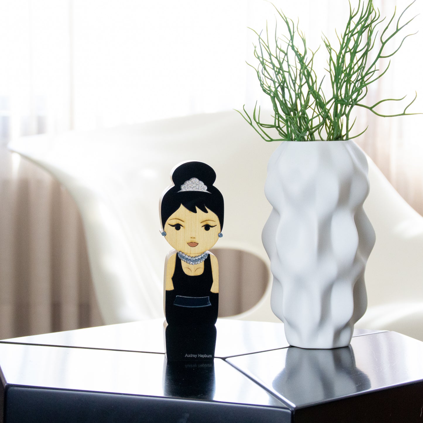 Kokeshi Wood Sculpture Audrey Hepburn