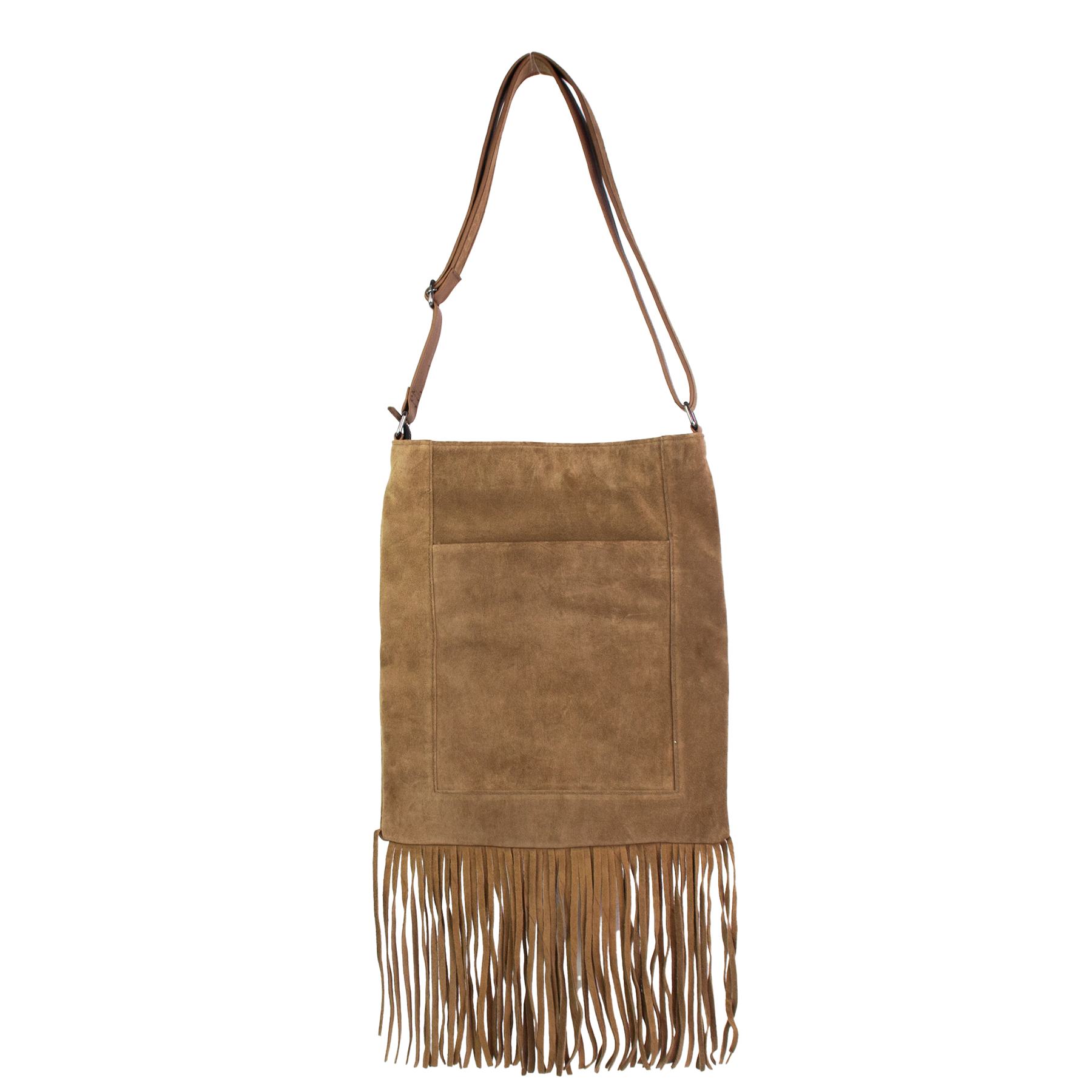 Bolsa Tiracolo Boho James Couro Legítimo Mocha Mousse Com Franjas Patrícia Maranhão
