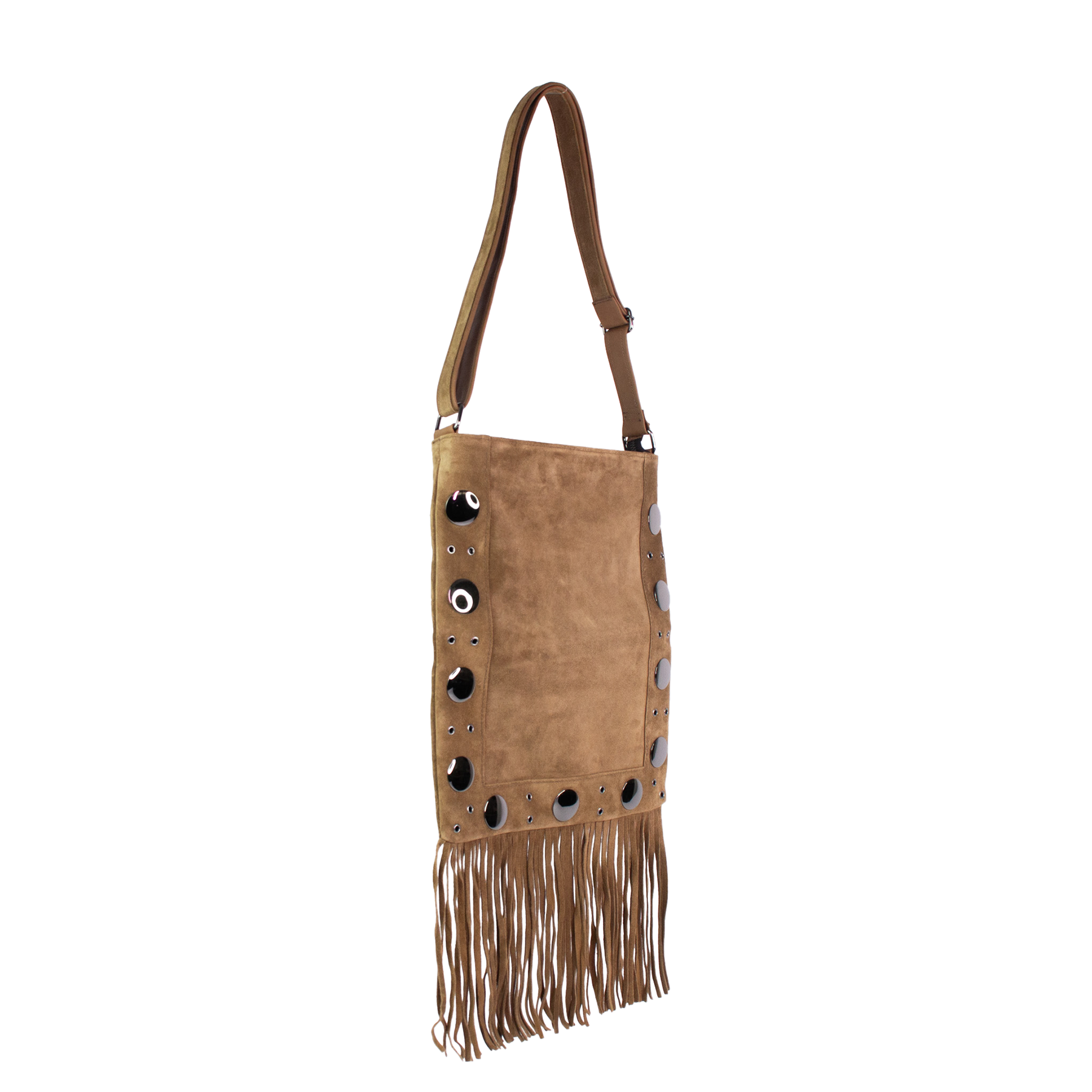 Bolsa Tiracolo Boho James Couro Legítimo Mocha Mousse Com Franjas Patrícia Maranhão