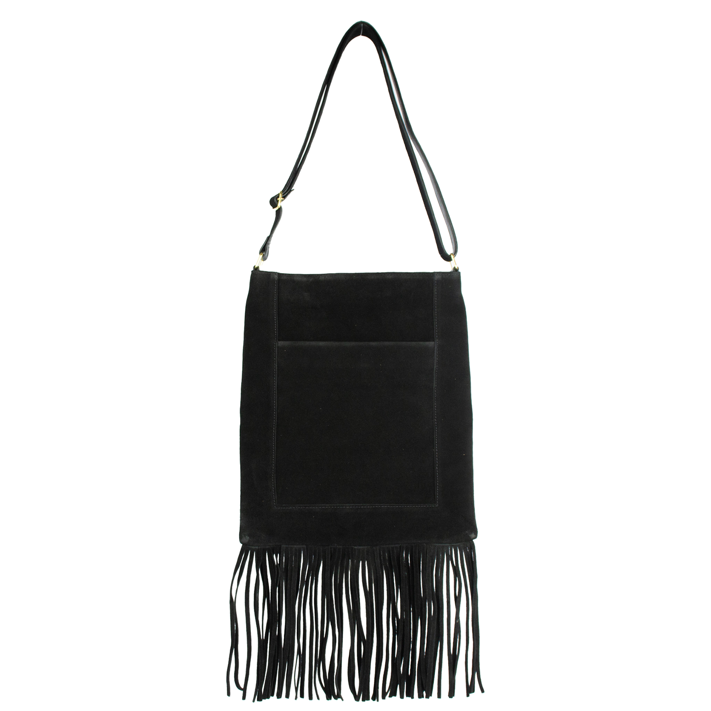 Bolsa Tiracolo Boho James Couro Legítimo Preto Com Franjas Patrícia Maranhão