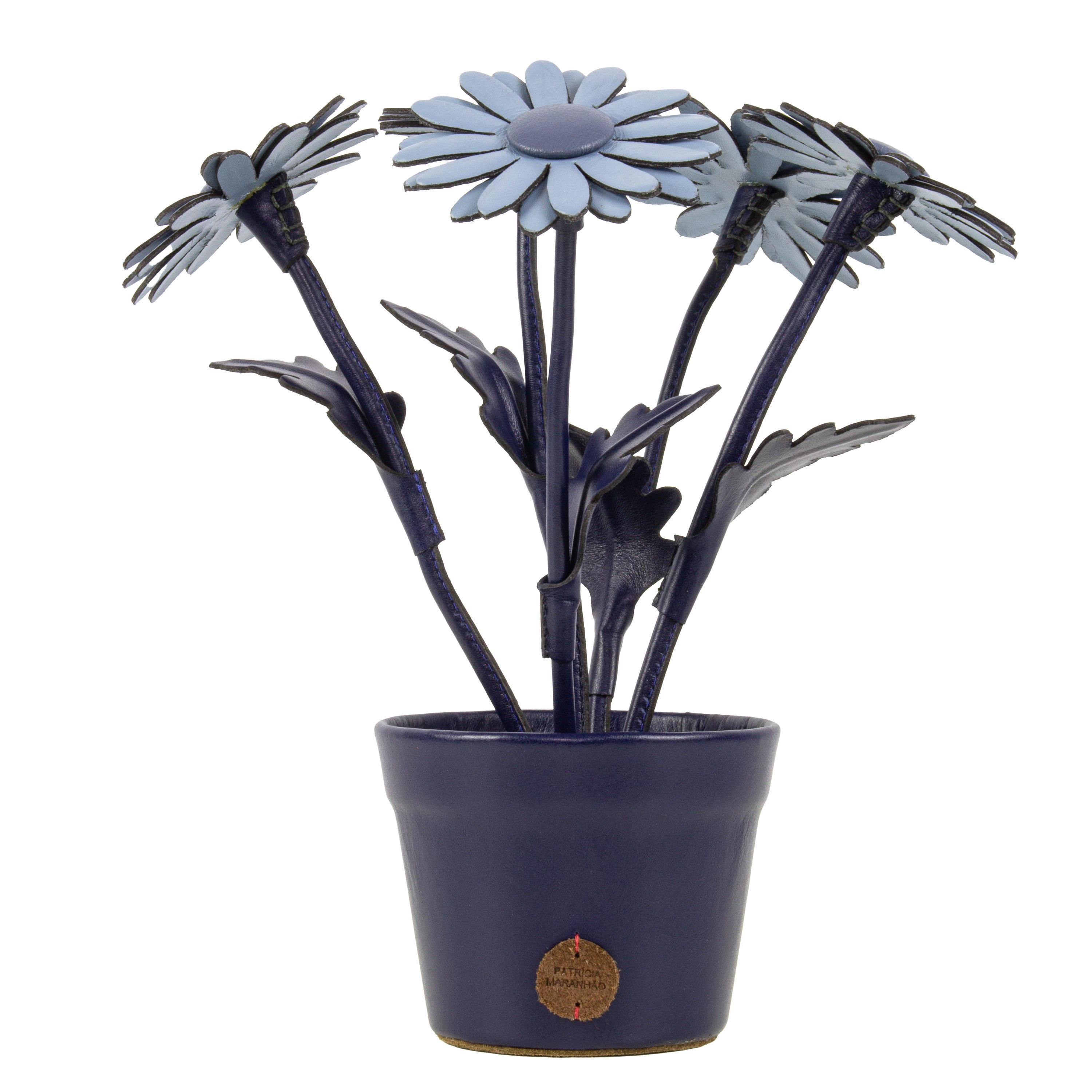 Blue Daisy Plant Pot in Leather by Patrícia Maranhão