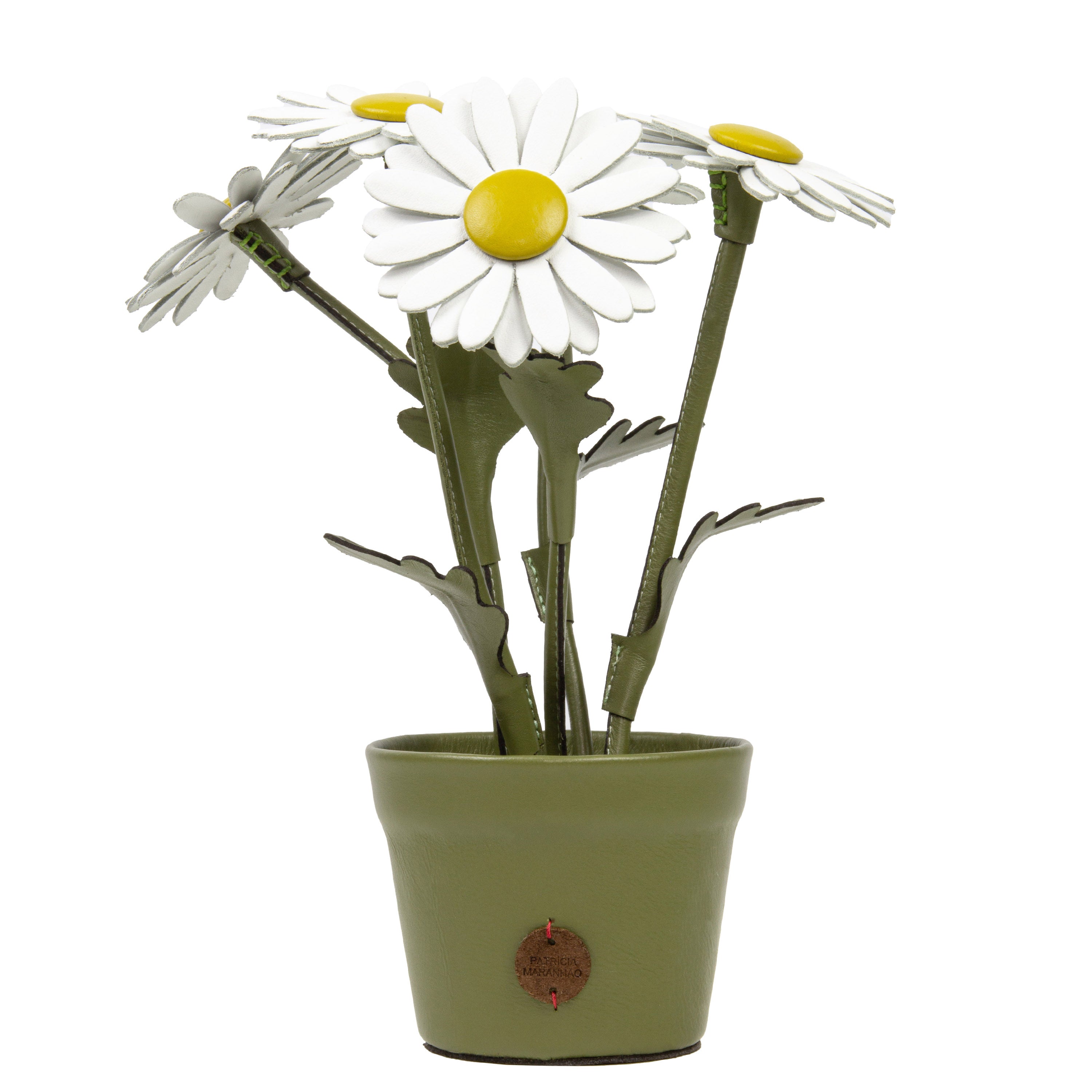 White Daisy Plant Pot in Leather by Patrícia Maranhão