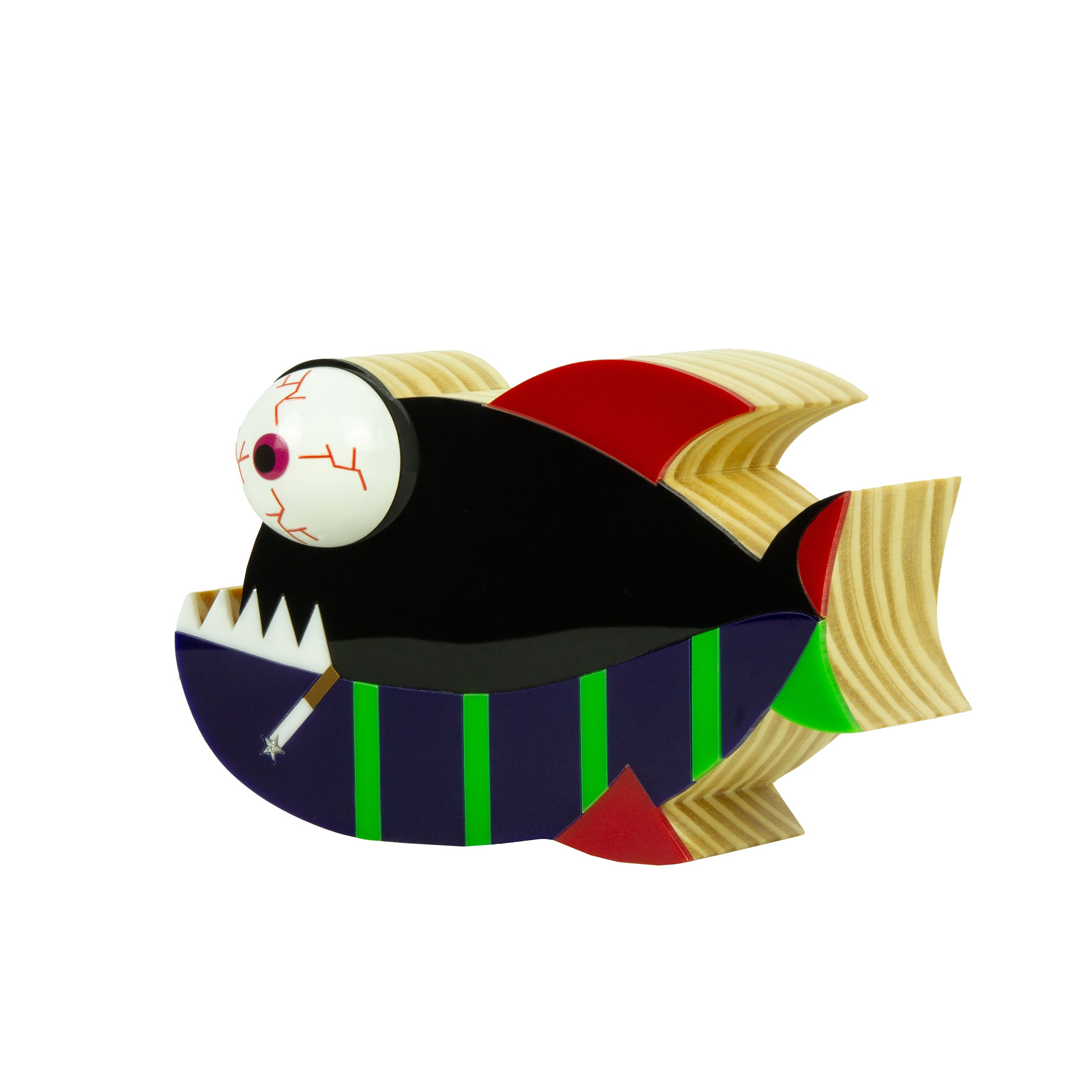 Wooden Sculpture of a Piranha Lacravis by Patricia Maranhão