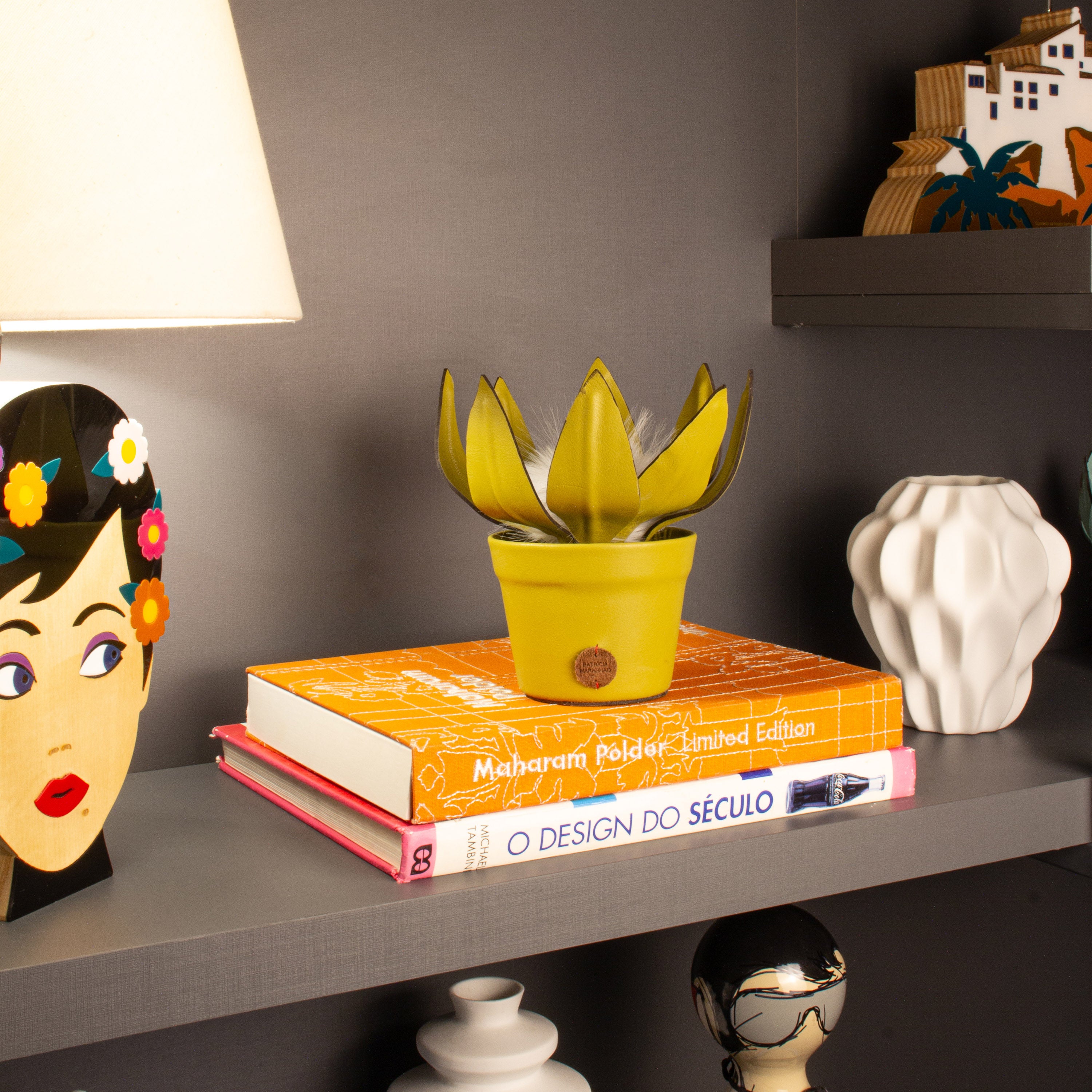 Protea Mustard Plant Pot in Leather by Patrícia Maranhão