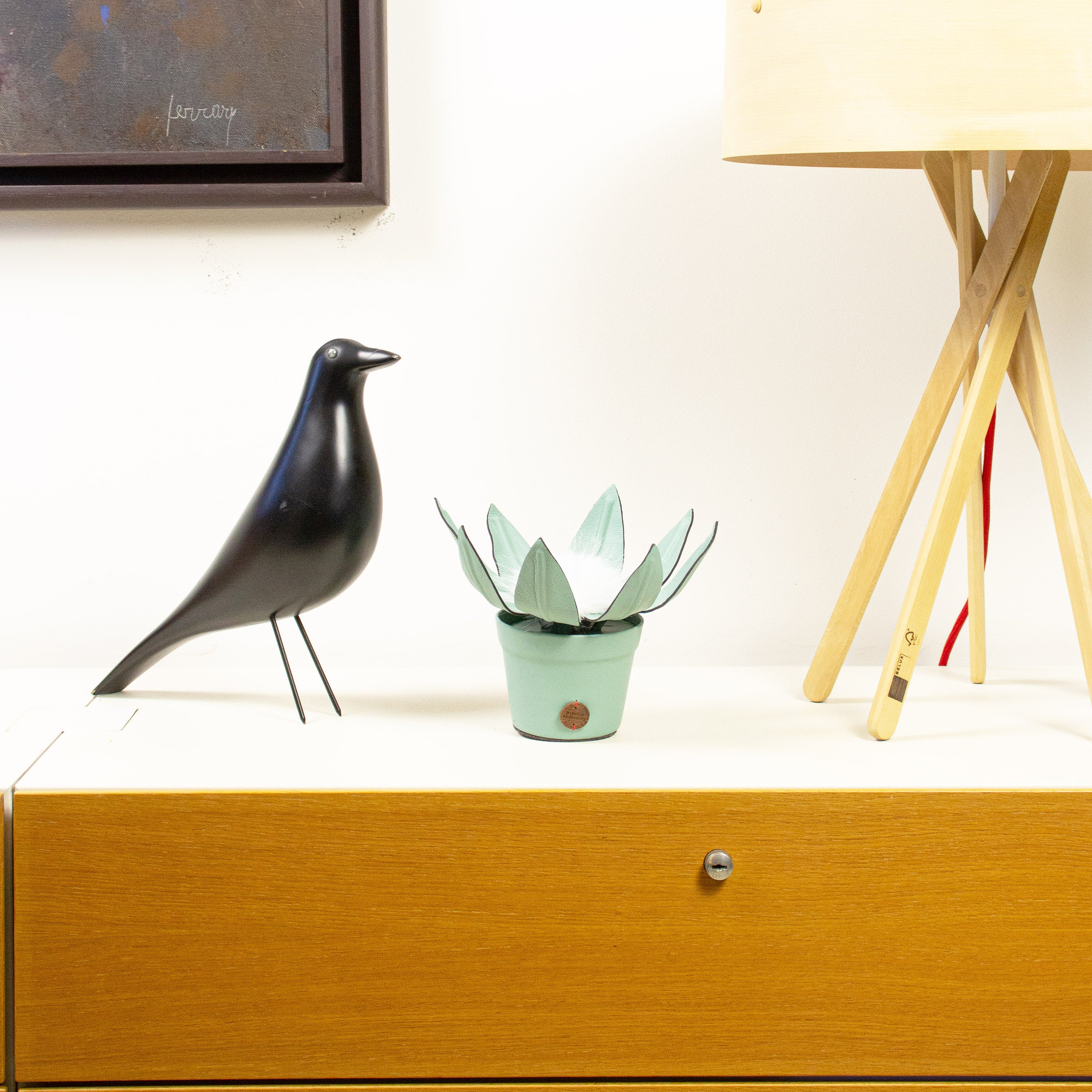 Aqua Green Protea Plant Pot in Leather by Patrícia Maranhão