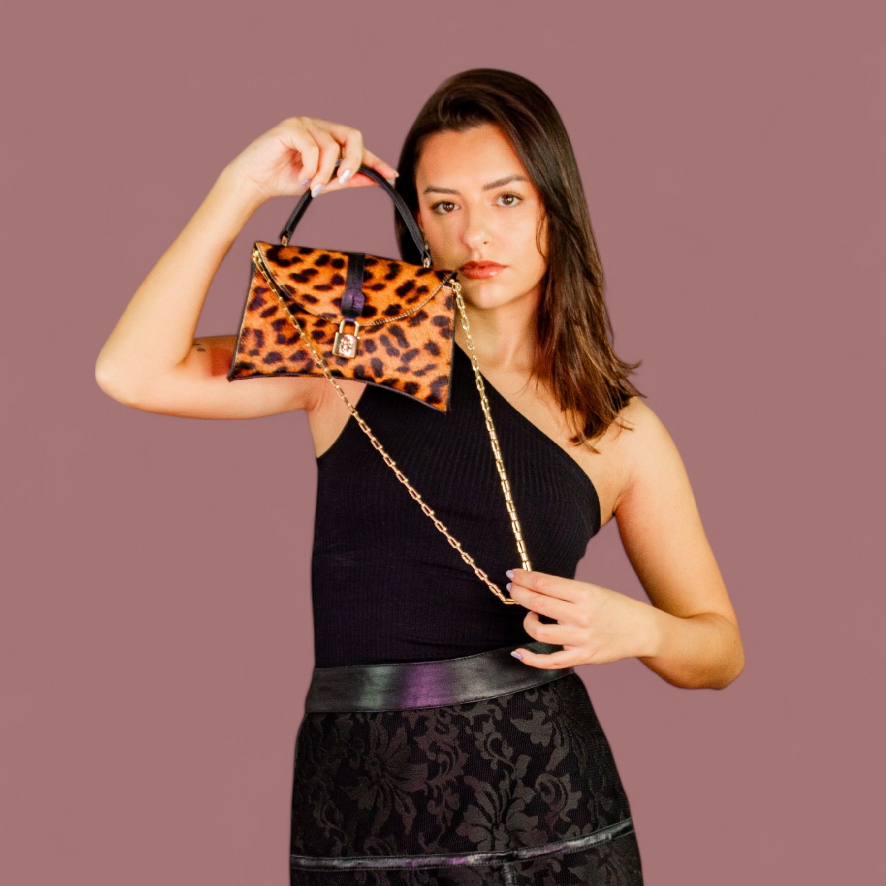 Bolsa Mini Tiracolo Fancy Couro Legítimo Animal Print Onça Patrícia Maranhão