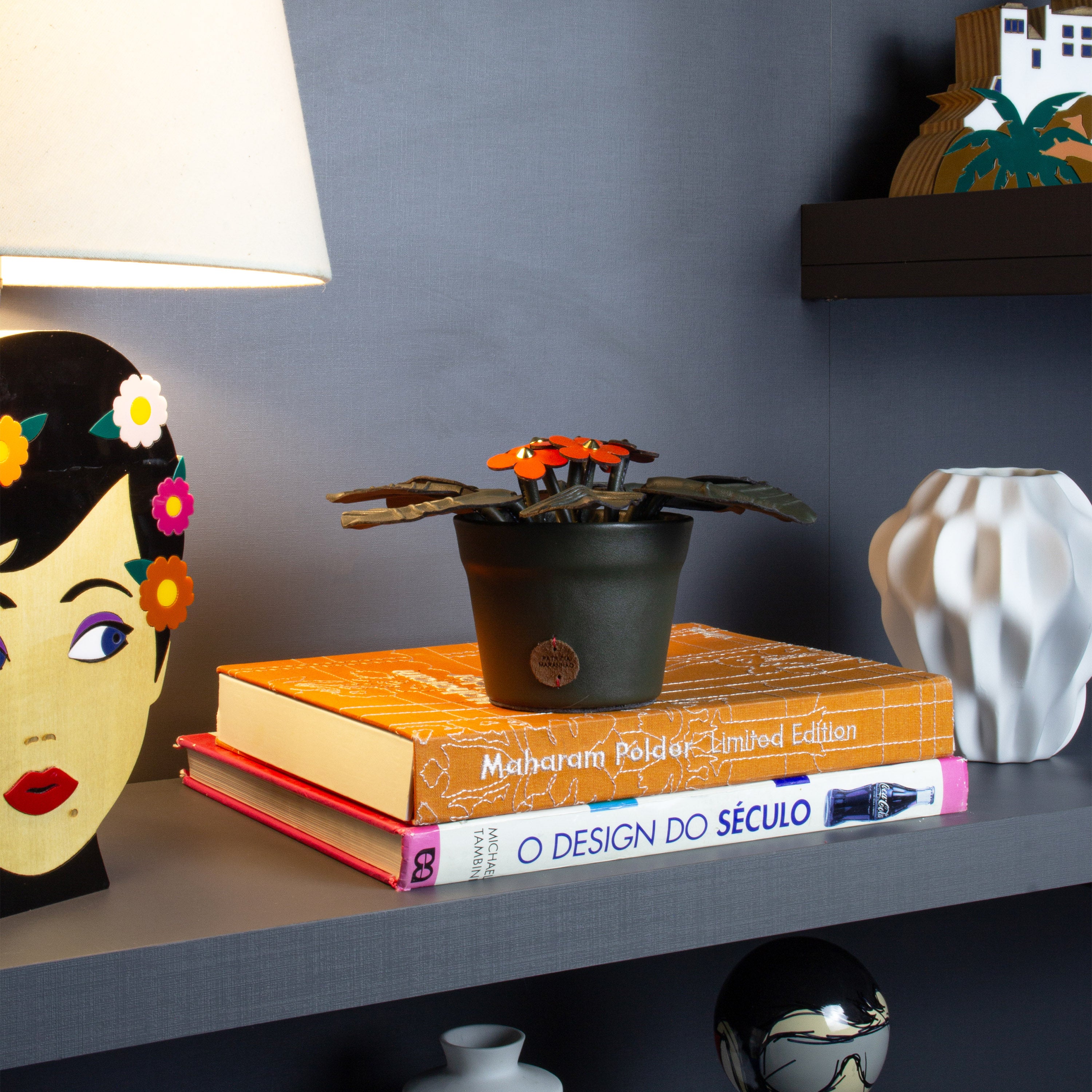 Orange Violet Plant Pot in Leather by Patricia Maranhão