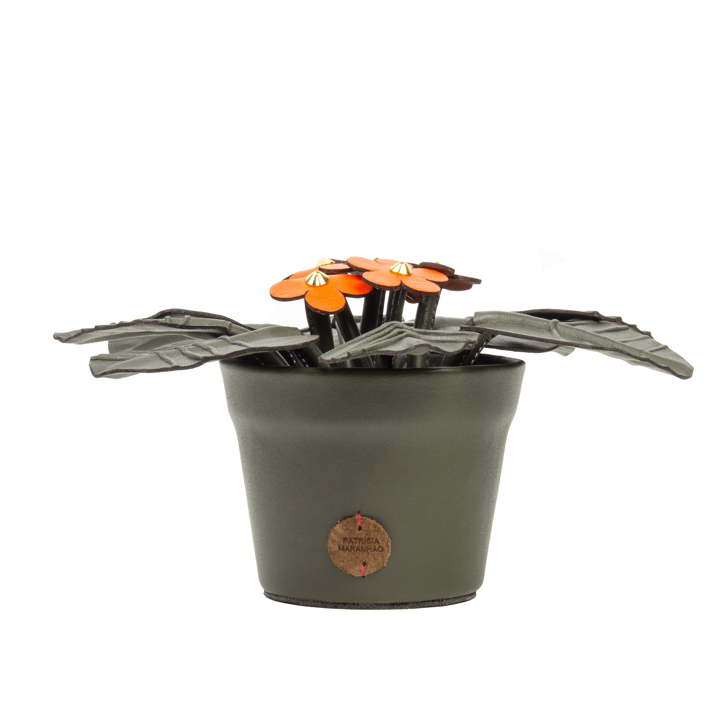 Orange Violet Plant Pot in Leather by Patricia Maranhão