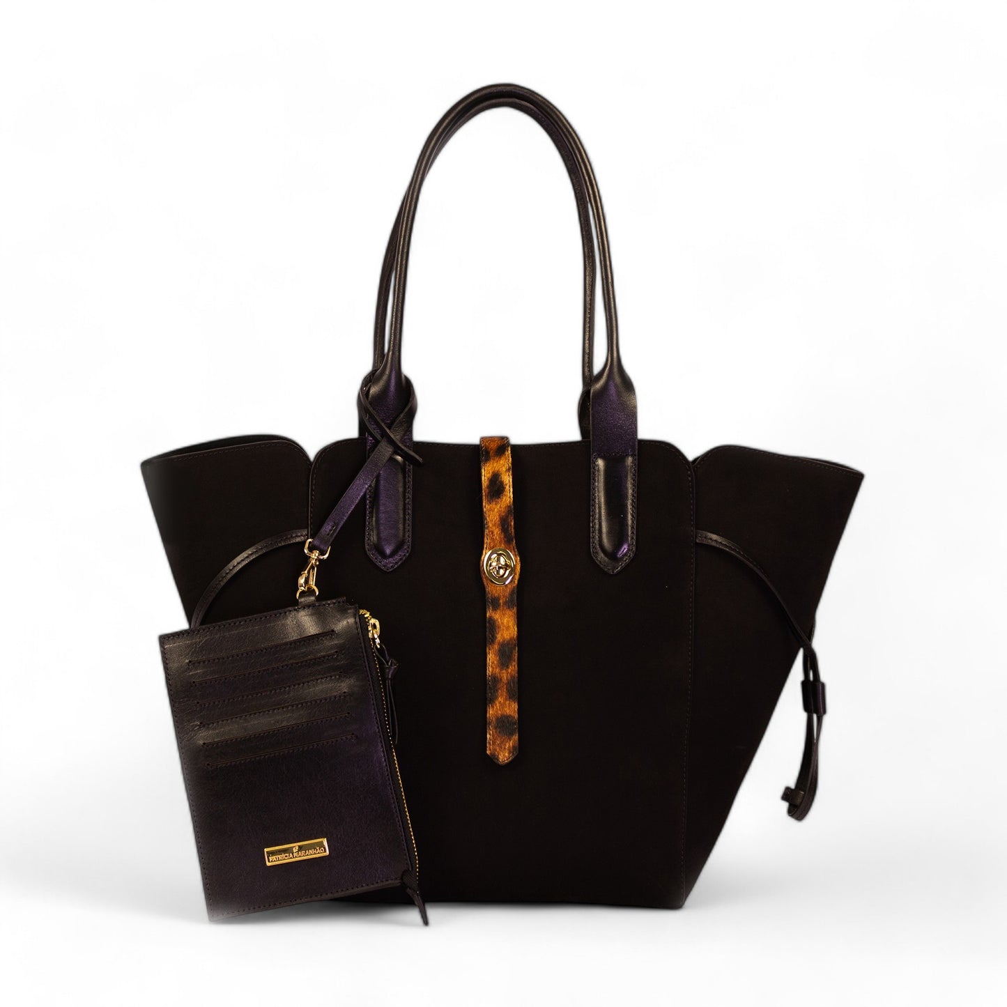 Bolsa Shopping Melania Couro Legítimo Preto Com Tira de Onça Patrícia Maranhão