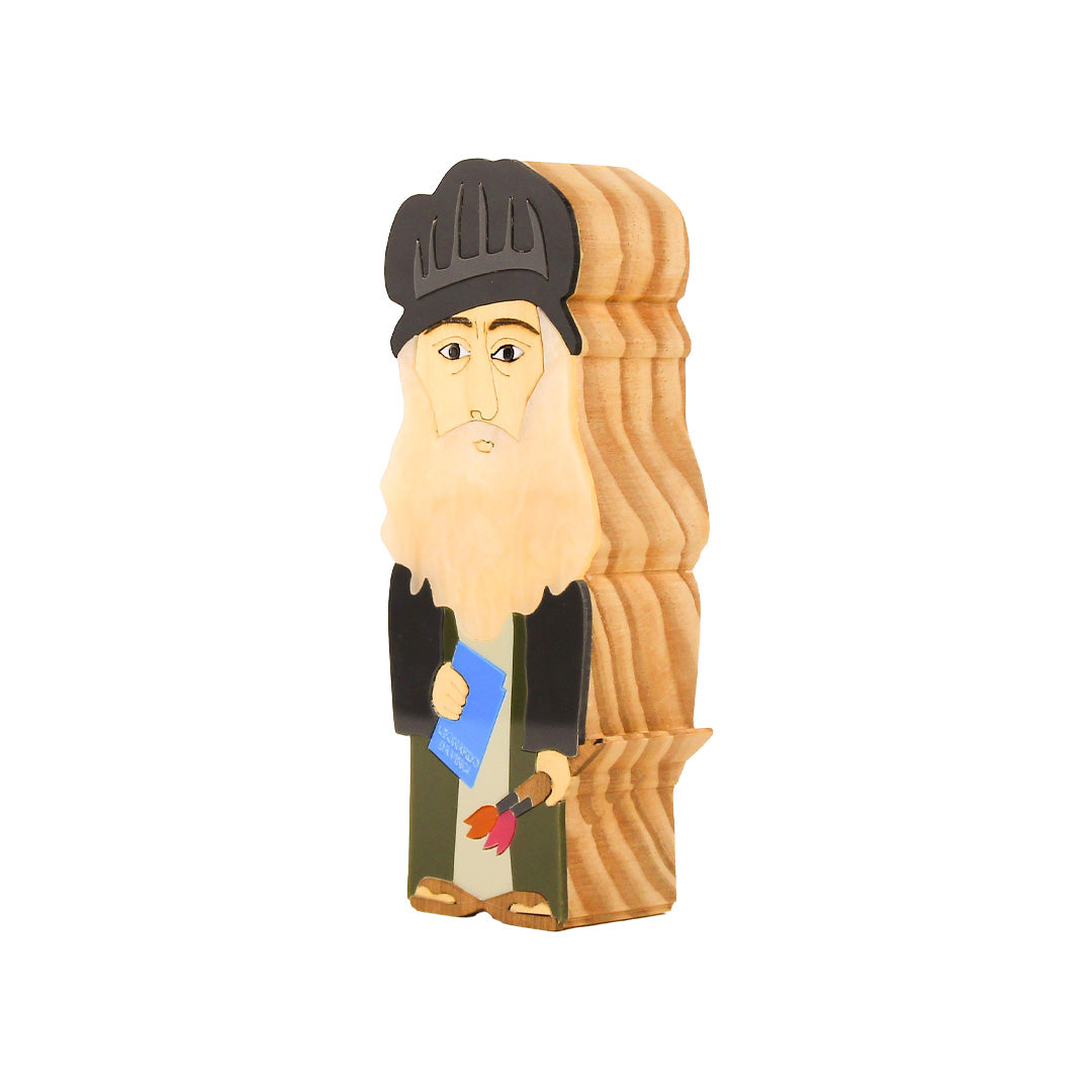 Kokeshi Leonardo Da Vinci Wooden Sculpture