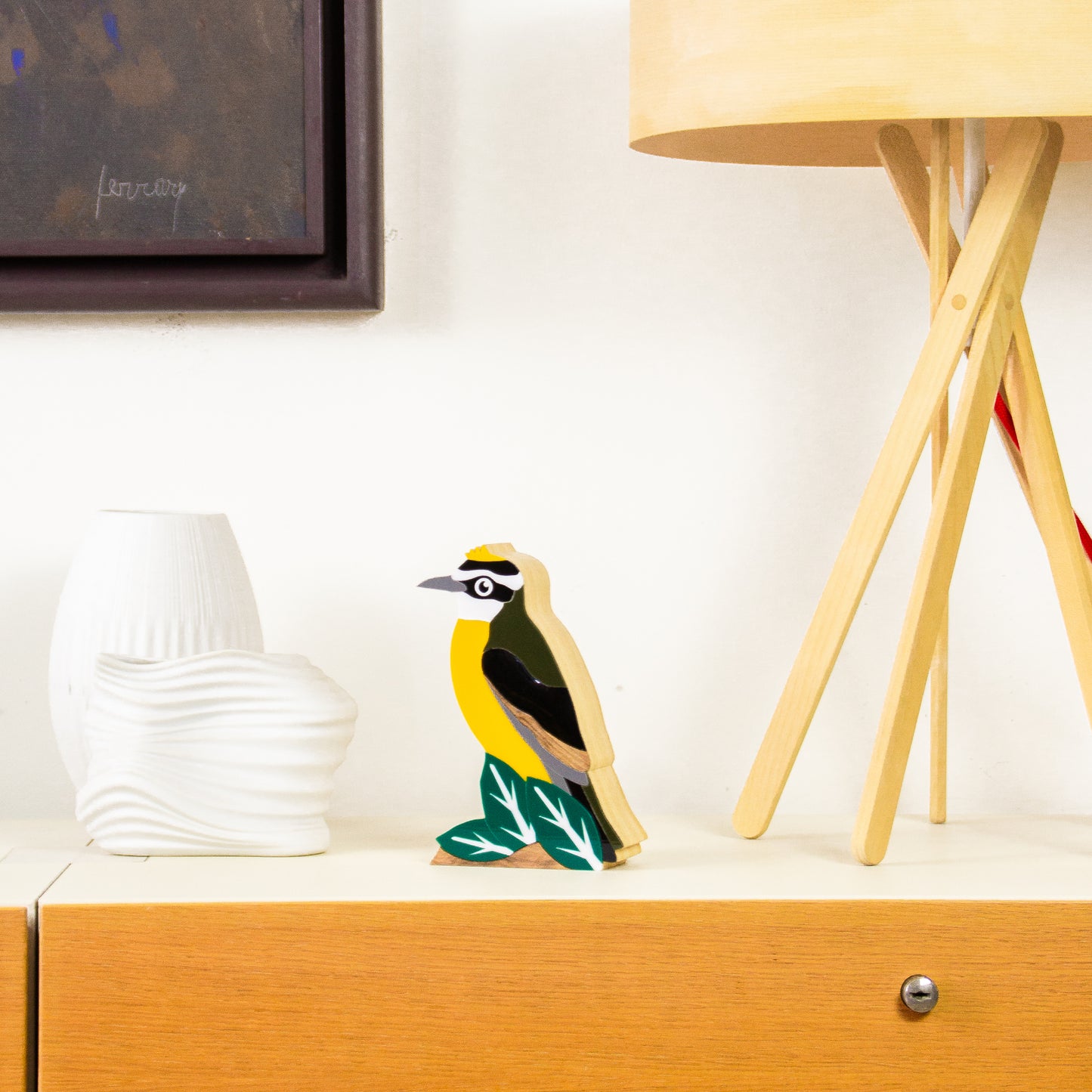 Wood Sculpture of the Bird Bem-Te-Vi Patricia Maranhão