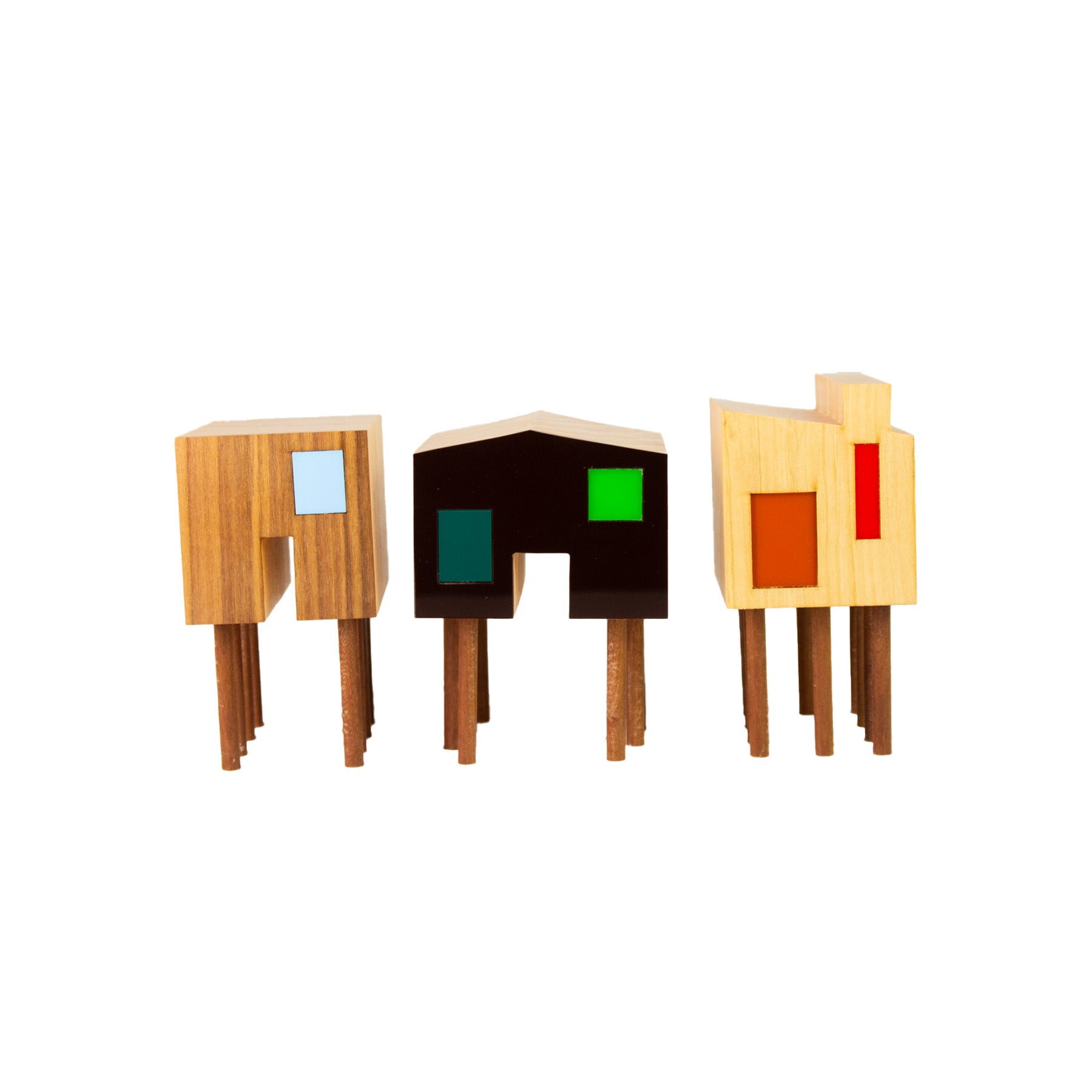 Set of 3 Wooden Sculptures Stilts from Vila Patrícia Maranhão