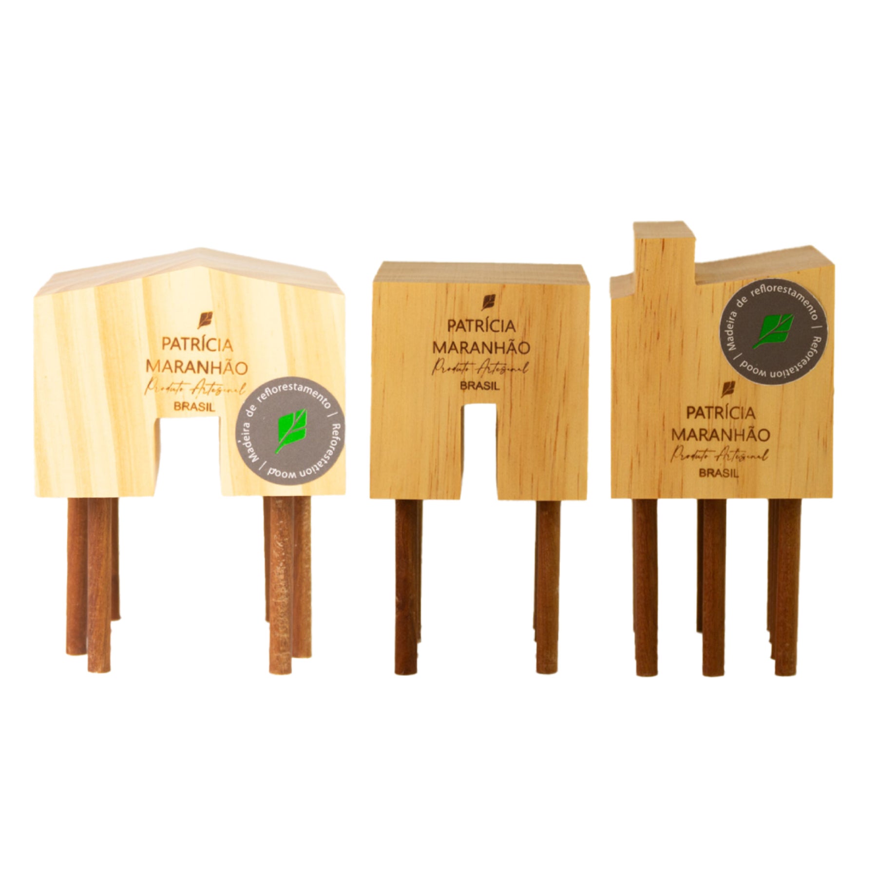 Set of 3 Wooden Sculptures Stilts from Vila Patrícia Maranhão