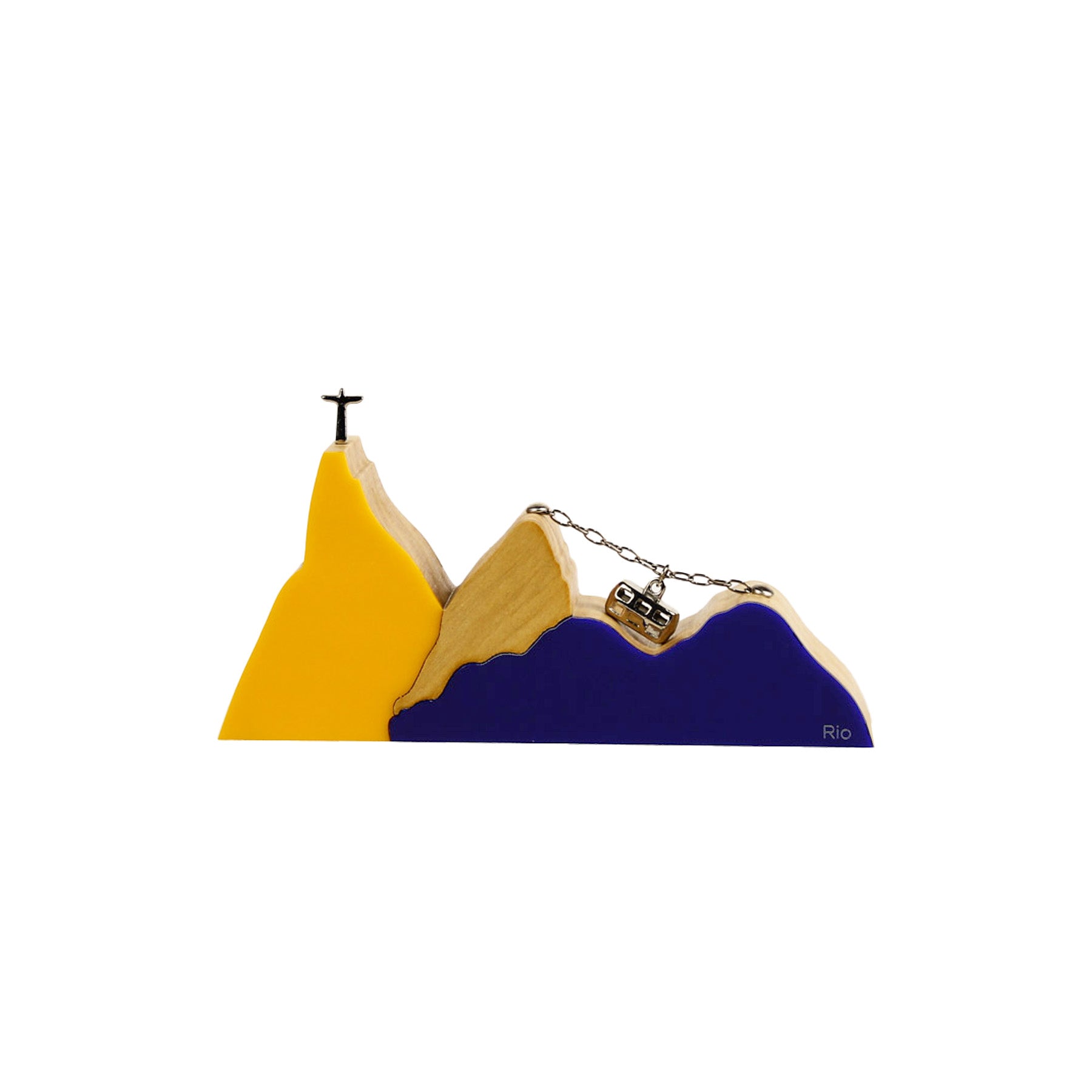 Escultura de Madeira Rio Paisagem Lux Amarelo e Azul Patricia Maranhão