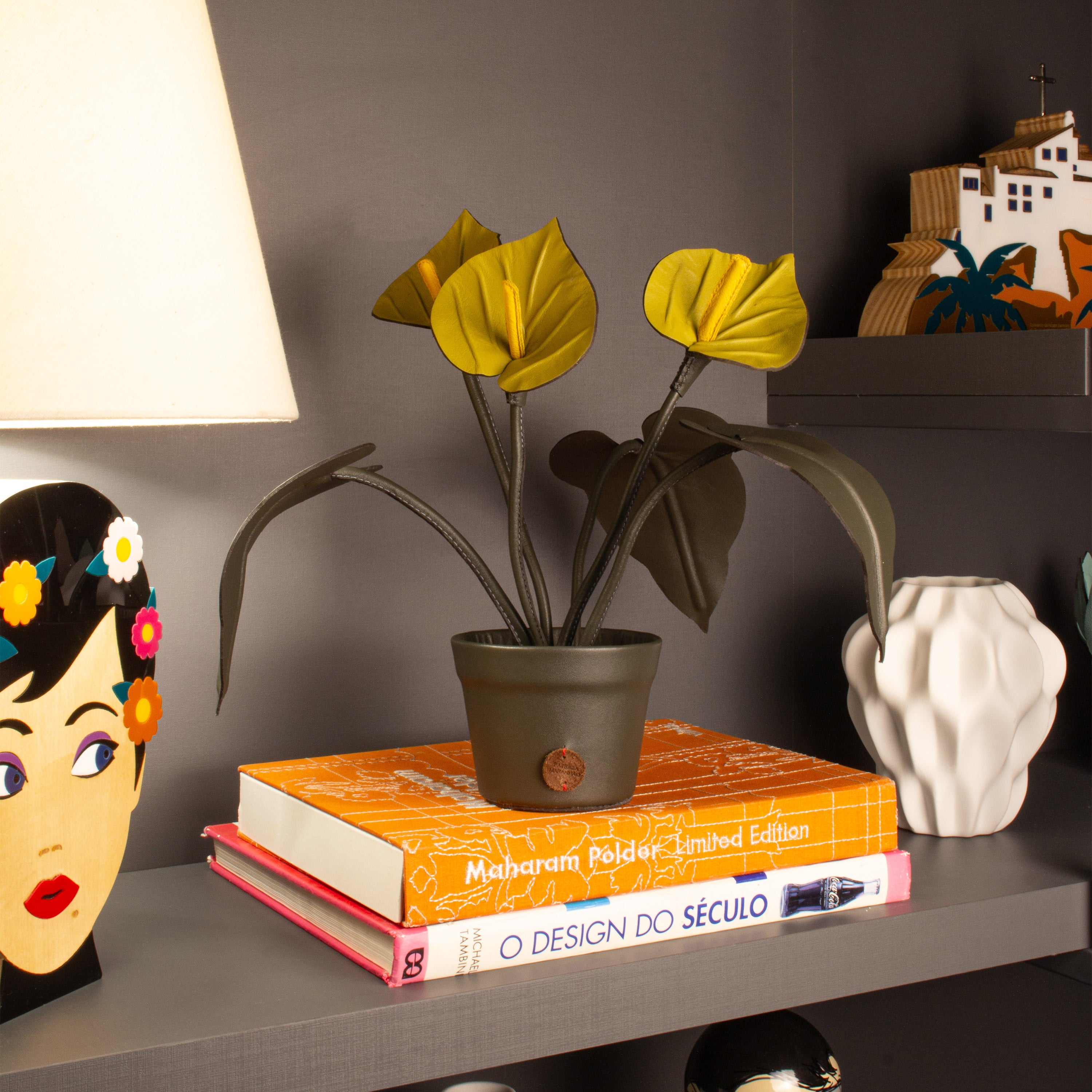 Anthurium Mustard Plant Pot in Leather by Patrícia Maranhão