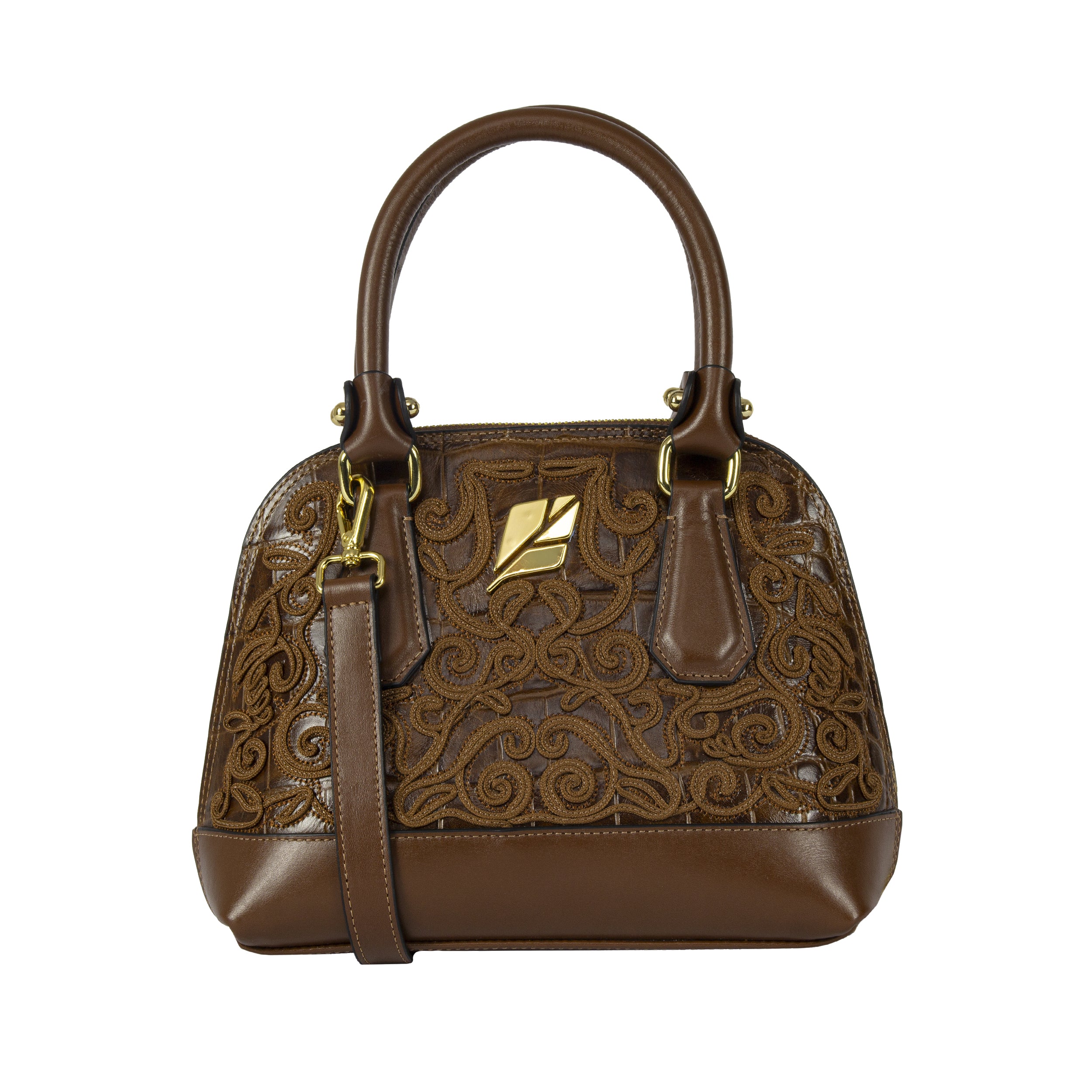 Serena Baroque Caramel Bowling Bag, Size P, Patricia Maranhão