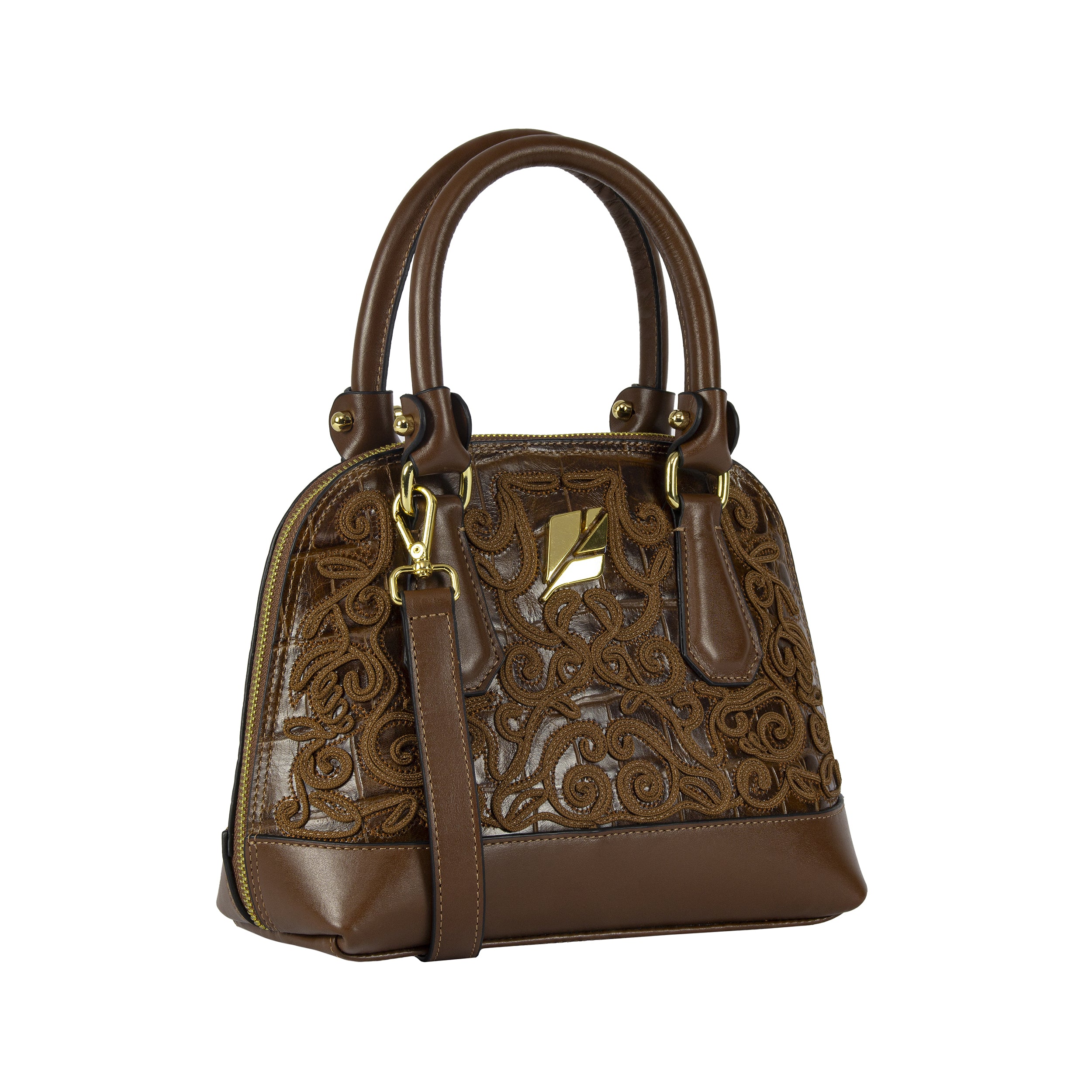 Serena Baroque Caramel Bowling Bag, Size P, Patricia Maranhão